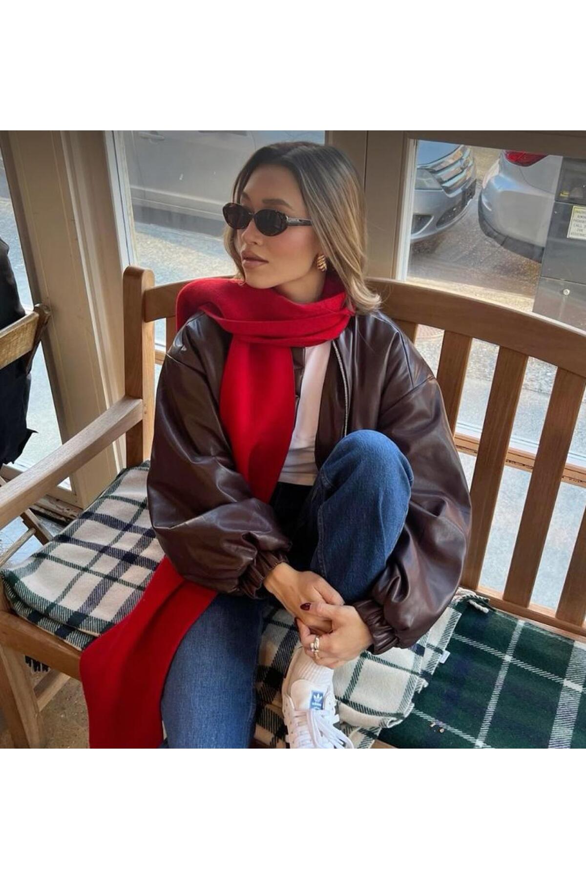Wearflawless Soft İthal Yumuşak Dokulu Kadın Kırmızı Atkı, Şal, Omuz Şalı, Sevgililer Günü Hediyesi görsel 6