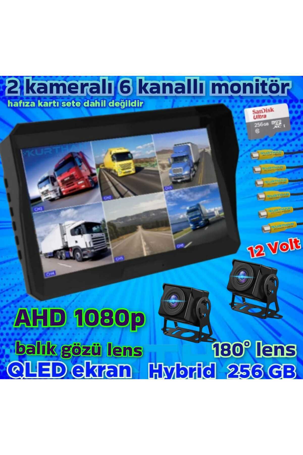 Twogo 2 ADET 1080P AHD 180 DERECE BALIK GÖZÜ KAMERA 6 KANALLI 10'' DVR MONİTÖR 12 V 256 GB