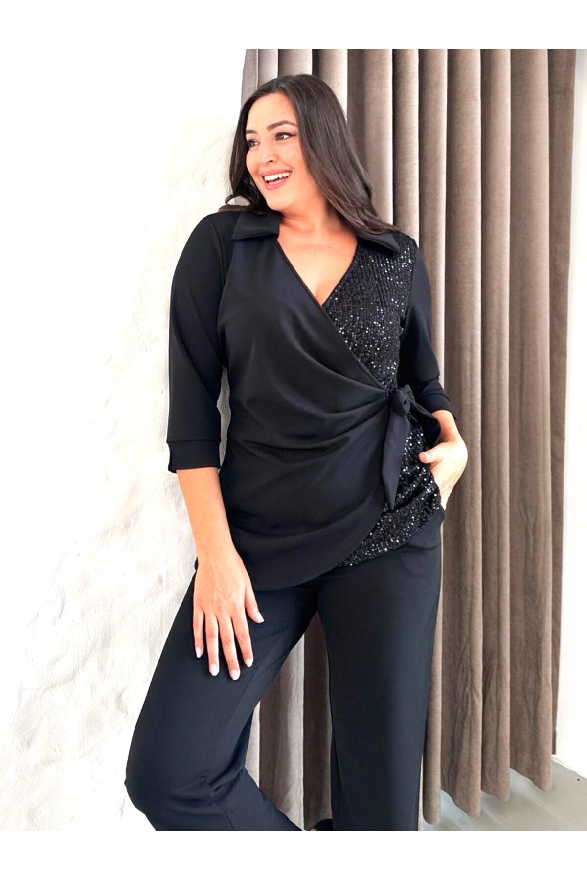 VALERİA  Pul Payet Detaylı Truvakar Kol Abiye İkili Takım