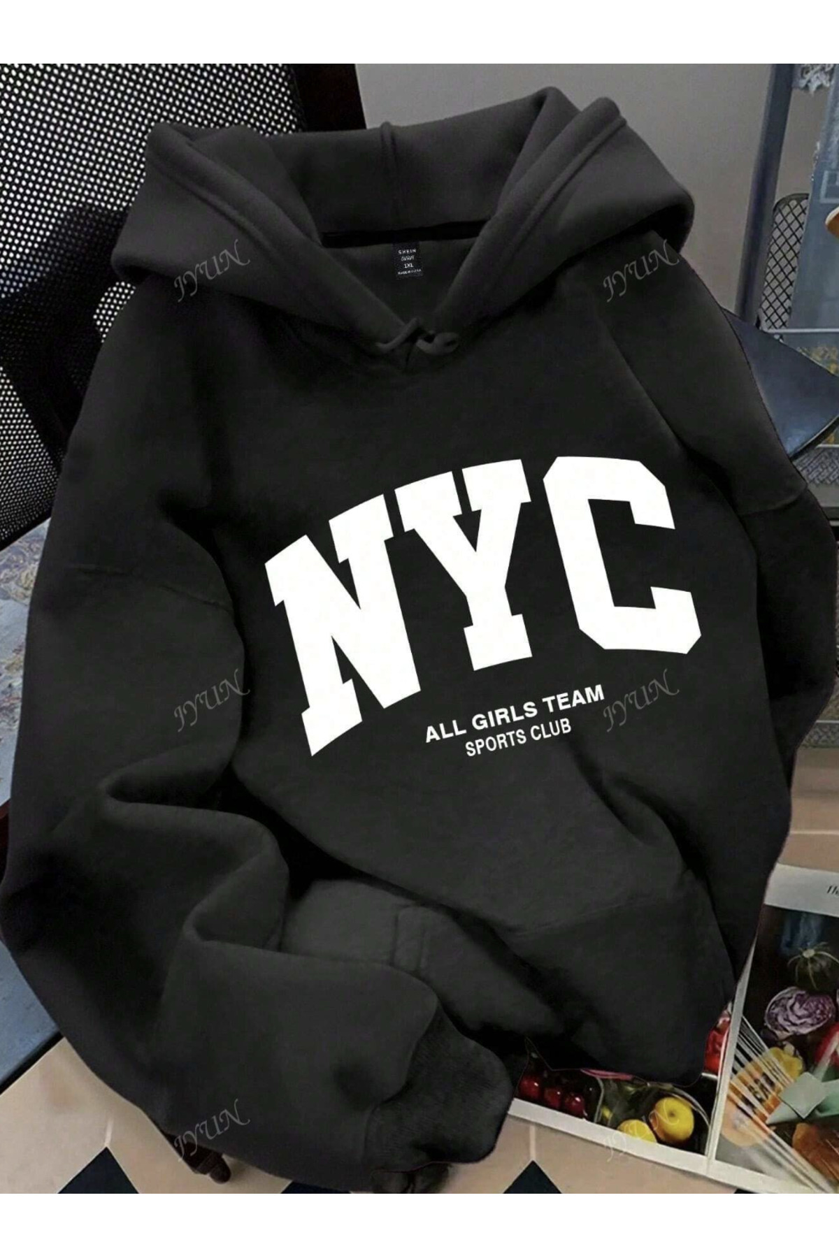 COHERENT Unisex Erkek/Kadın NYC Renkli Özel Baskılı Pamuklu Oversize Kapüşonlu Sweatshirt