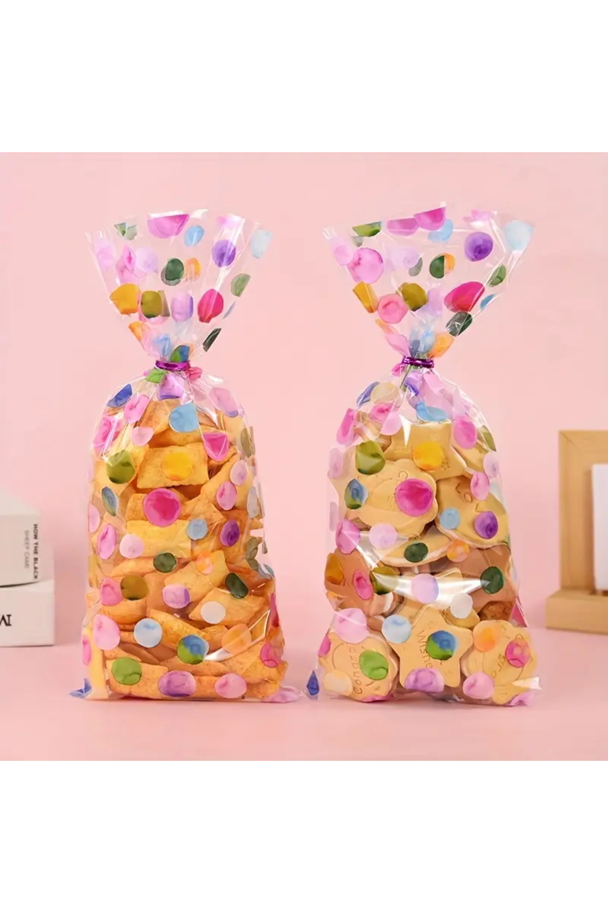 hdcw 50 ADET RENKLİ PUANTİYELİ AMBALAJ, DOĞUM GÜNÜ PARTİSİ, HEDİYE TORBALARI - 12,4cm X 27,5cm
