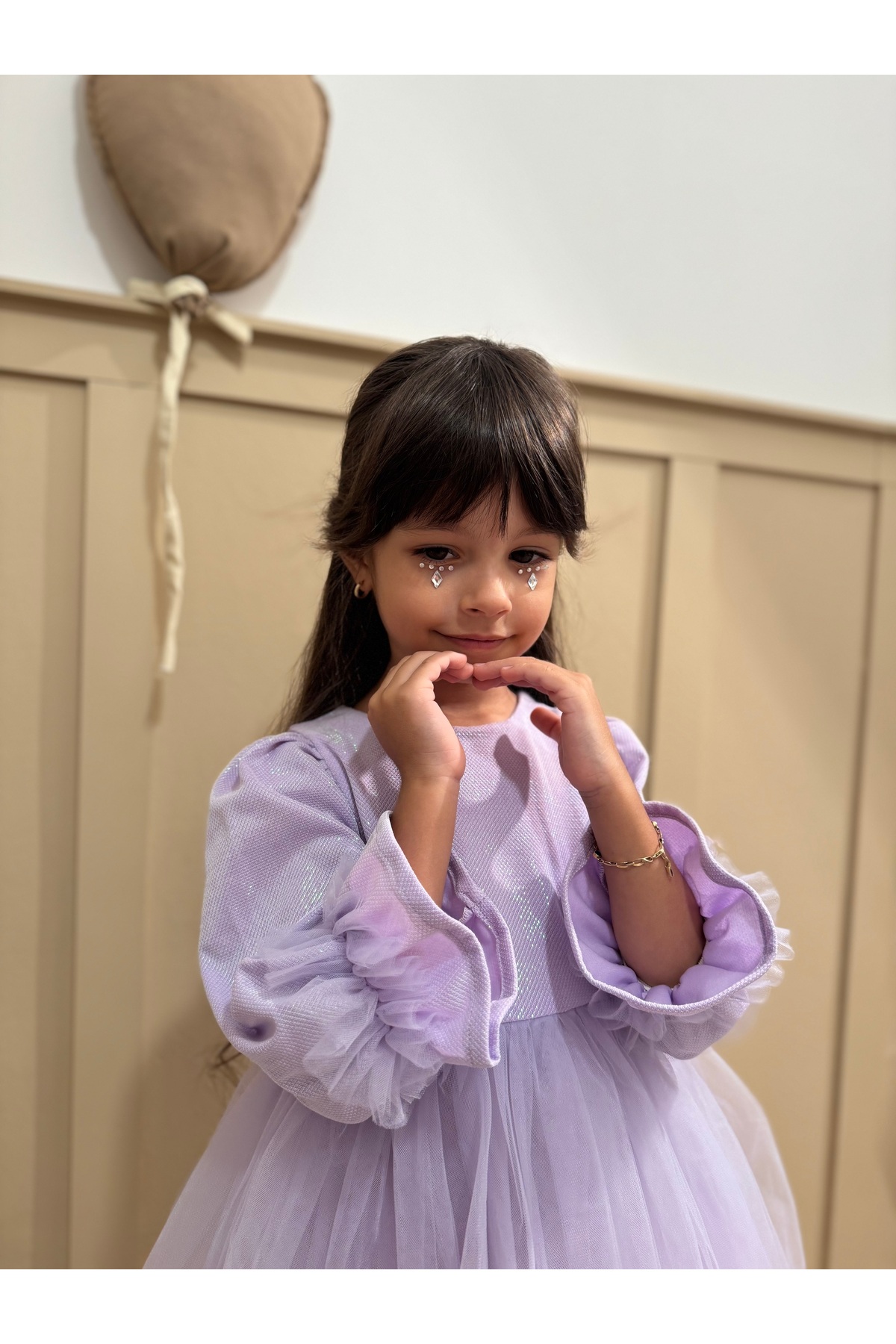 penu baby kids Lila Pırıltı Kumaş Altı Tül Etekli Pamuk Astarlı Fiyonklu Uzun Kol Kız Çocuk Kız Bebek Elbise fotoğrafı 7 (önizleme)