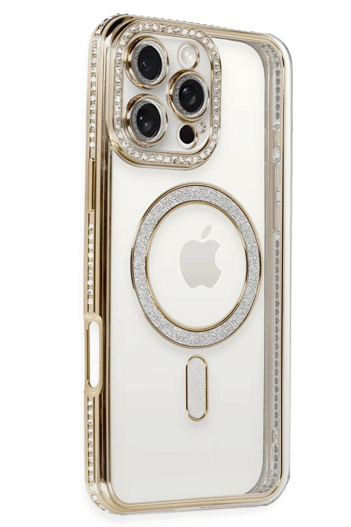 Northcity iPhone 16 Pro Kılıf Joke Simli Magneticsafe Kılıf - Gold-(5796)