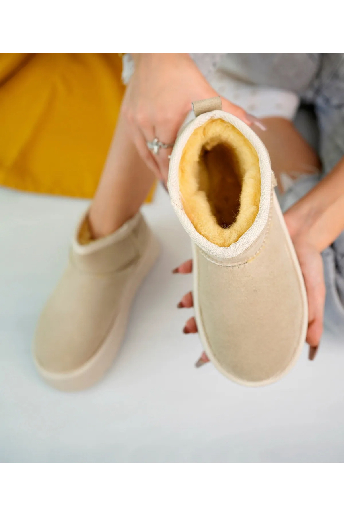 shop Kadın Mini Bot – Süet, İç Kürklü, Hafif Taban