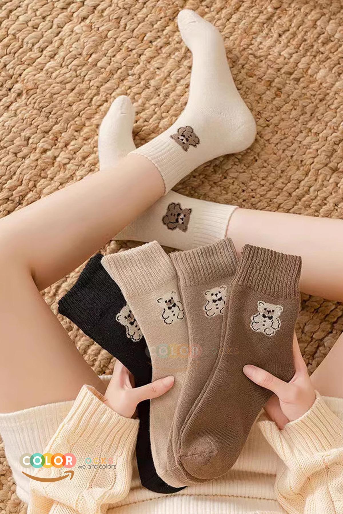 Color Socks 5 Çift Havlu Teddy Desenli Kışlık Kadın Çorap (Isı Emici) görsel 6