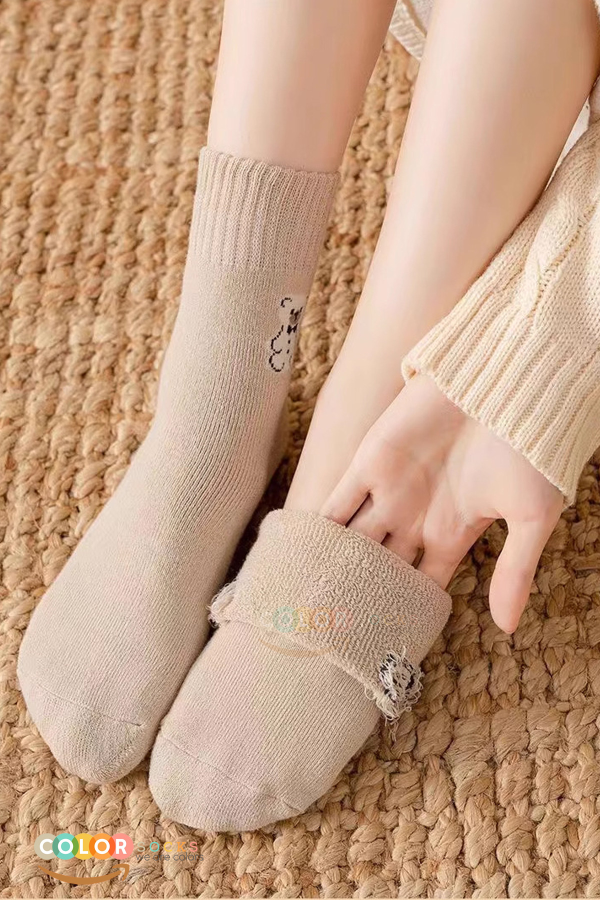 Color Socks 5 Çift Havlu Teddy Desenli Kışlık Kadın Çorap (Isı Emici) görsel 5