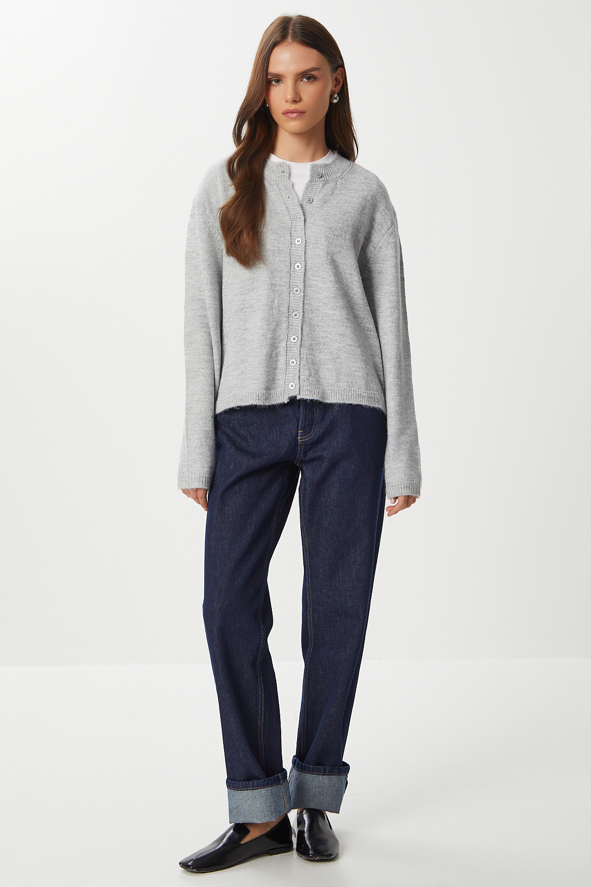 Lovelyİstanbul  Düğmeli Yün Efektli Triko Hırka LBP0027 GRİ - Görsel 3