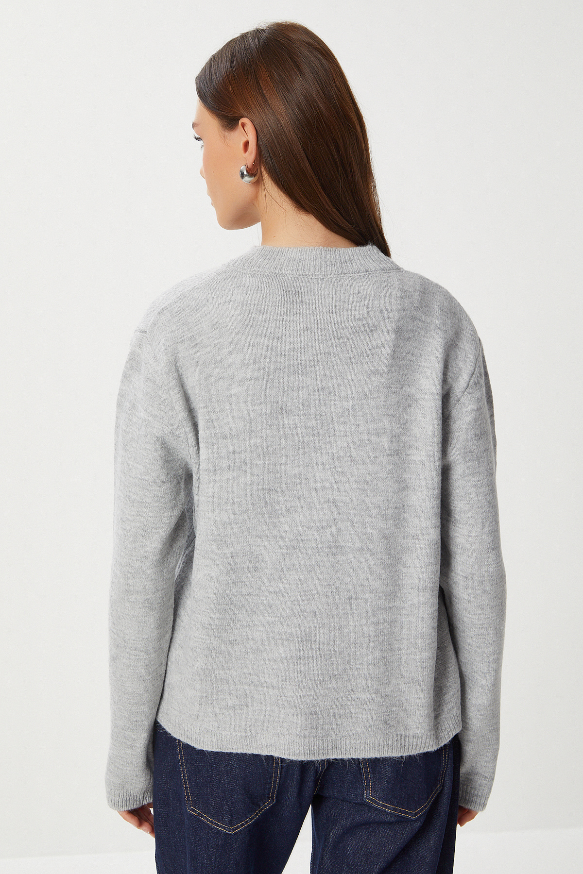 Lovelyİstanbul  Düğmeli Yün Efektli Triko Hırka LBP0027 GRİ - Görsel 5