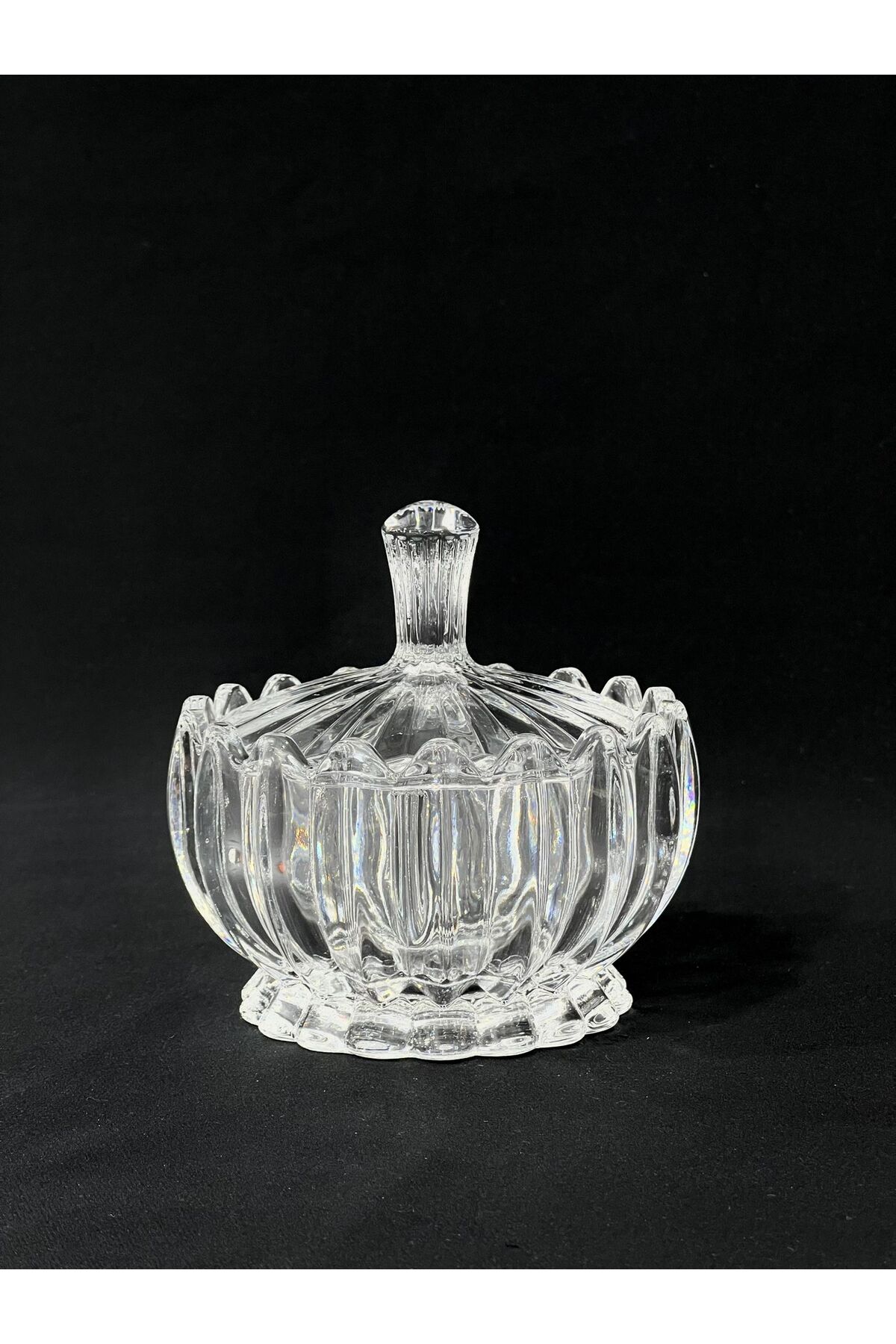 Crystal-Looking Glass Sugar Bowl - Crystal Patterned Turkish Delight Bowl and Serving Container - Glass Sugar Bowl with Lid