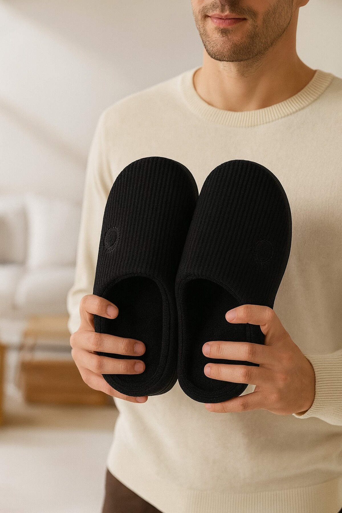 Moda Frato 3'LÜ PAKET VELVET Erkek Terlik Ev Terliği Kışlık Yumuşak Tabanlı görsel 4