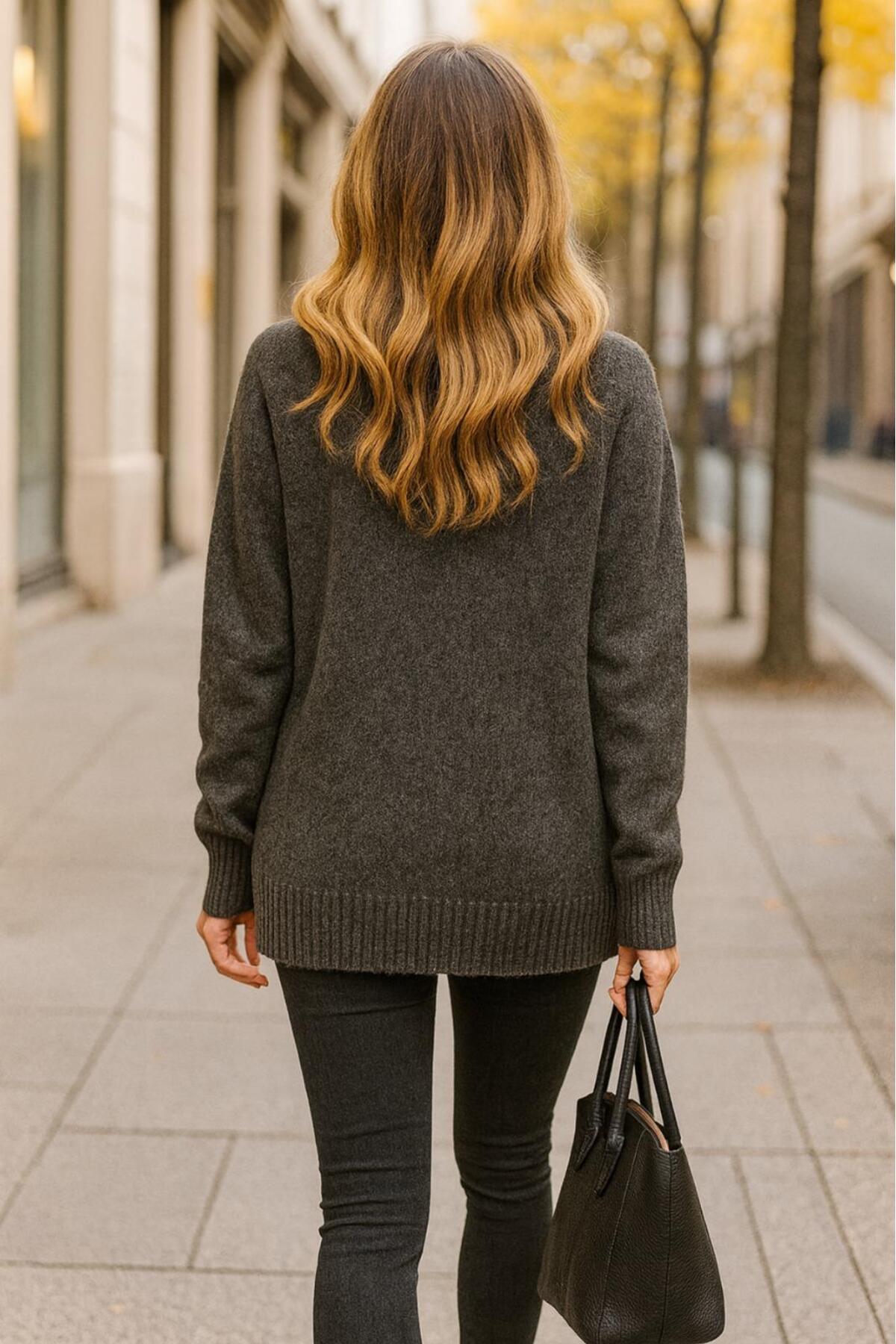 KOZİA OUTDOORS  Oversize Rahat Kalıp renkli Bisiklet Yaka Triko Kazak - Görsel 2