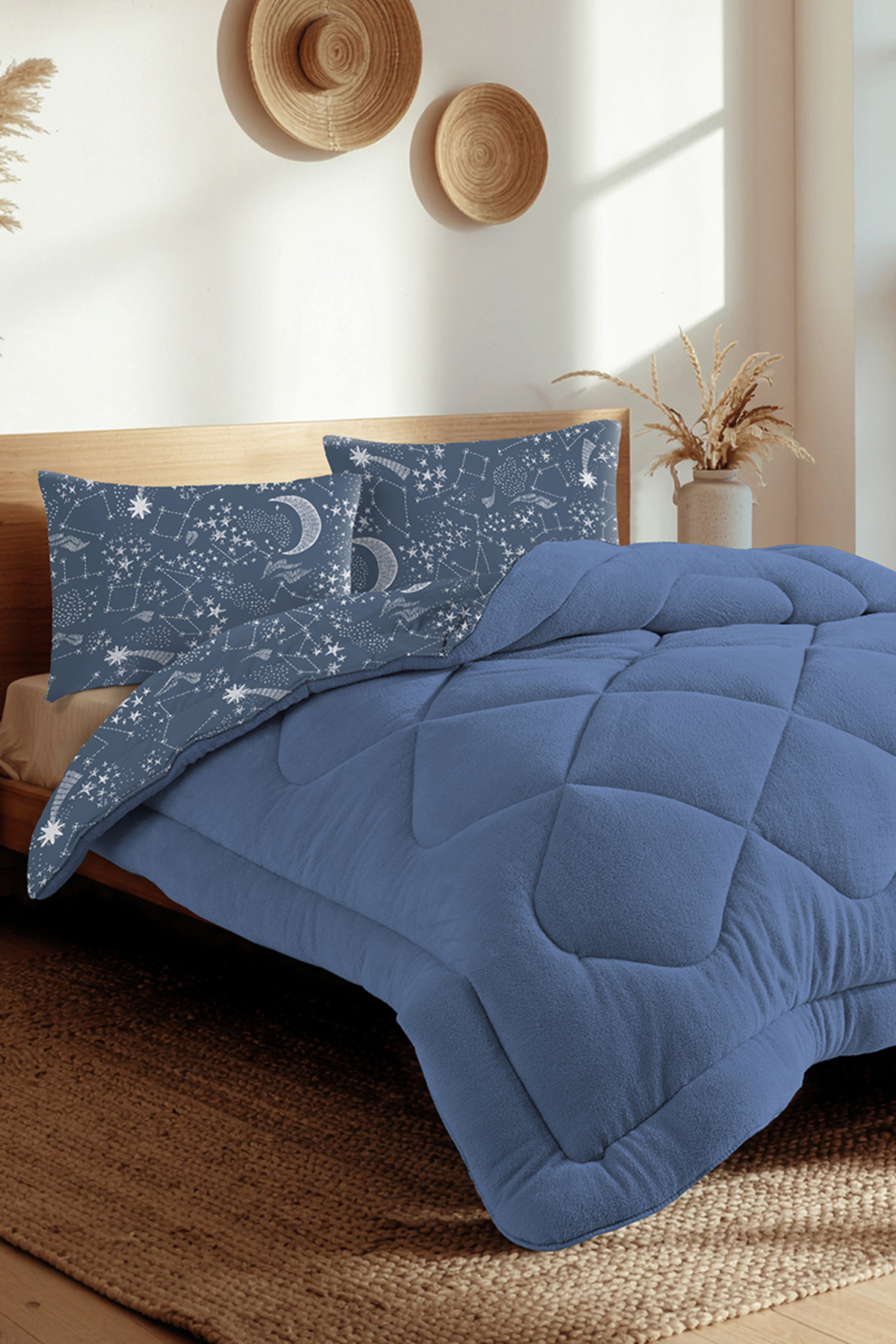 EVA Desenli Çift Kişilik Welsoft Yorgan +2 Kapaklı Yastık kılıfı 50x70cm / Çift Taraflı, Modern Tasarım