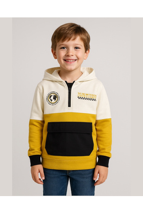 Mışıl Kids Asliva Çocuk Sweatshirt – Renk Bloklu, Kapüşonlu, Fermuarlı 9-12 yaş