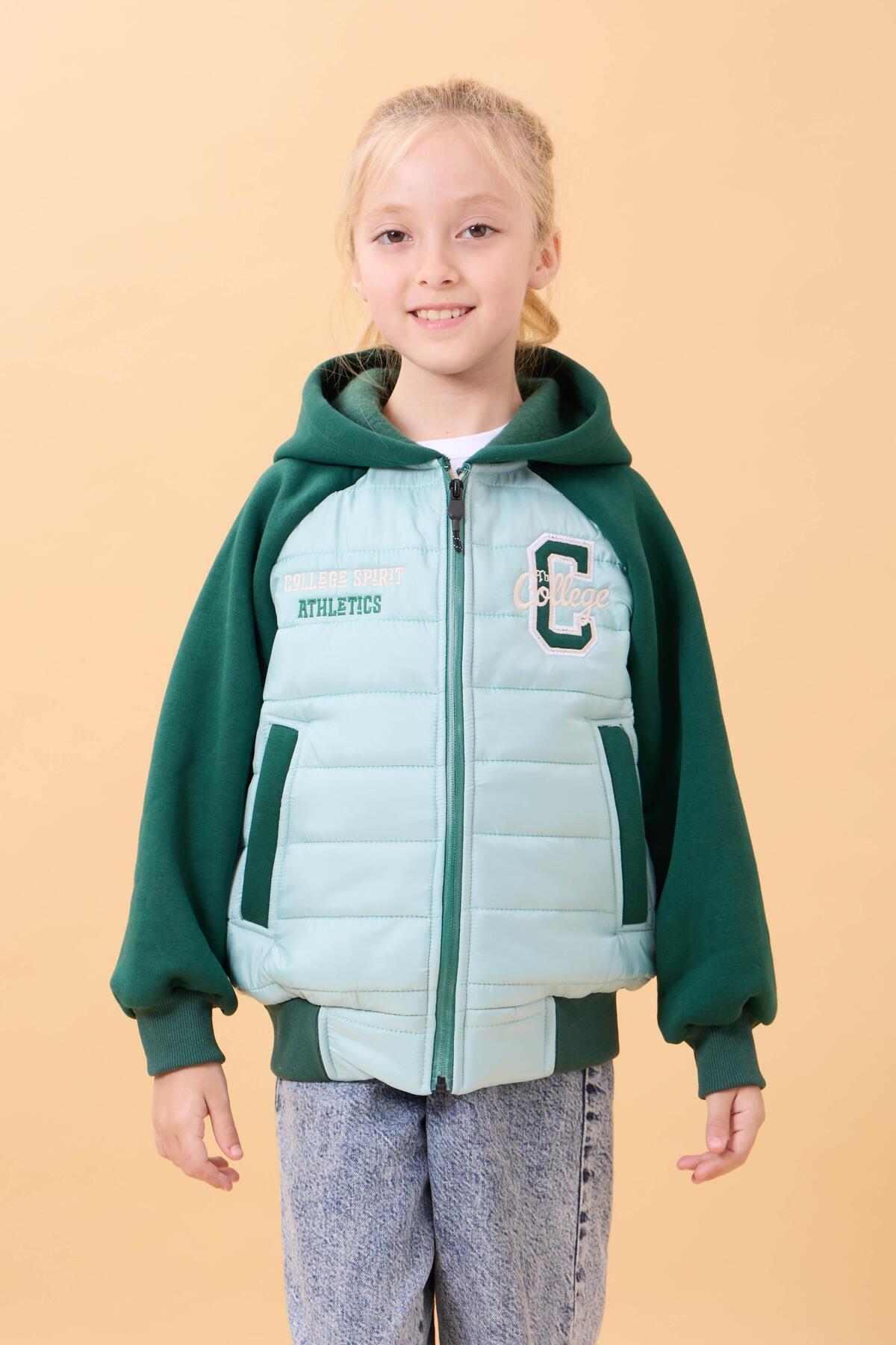 Perendi Kız Çocuk İçi Peluşlu Kapüşonlu Kapitone Kolej Ceket – Mavi fotoğrafı 5 (önizleme)