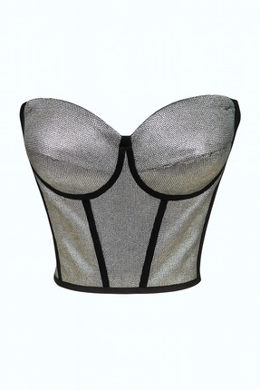 atelierburchu Metalik Simli Korse Görünümlü Straplez Büstiyer