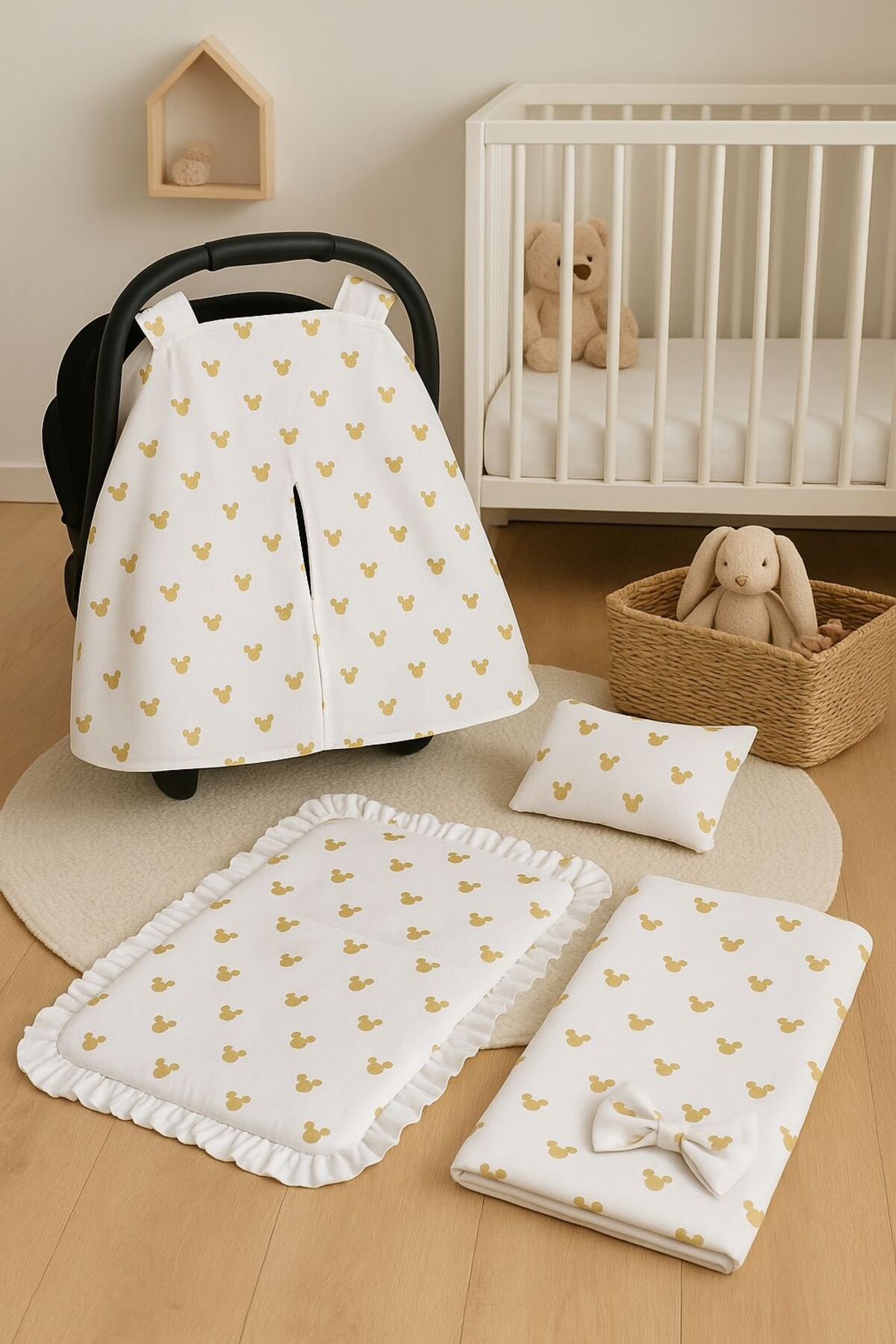 Babycitytr Alt Açma Seti & Bebek Arabası Puset Örtüsü %100 Pamuk, Altın Simli, OEKO-TEX Sertifikalı fotoğrafı 2 (önizleme)