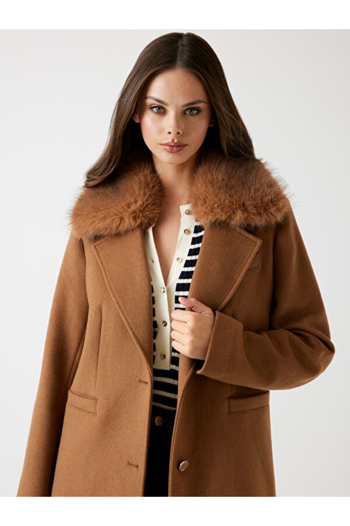 Guess  Karole Kadın Yün Karışımlı Kaban - Görsel 4