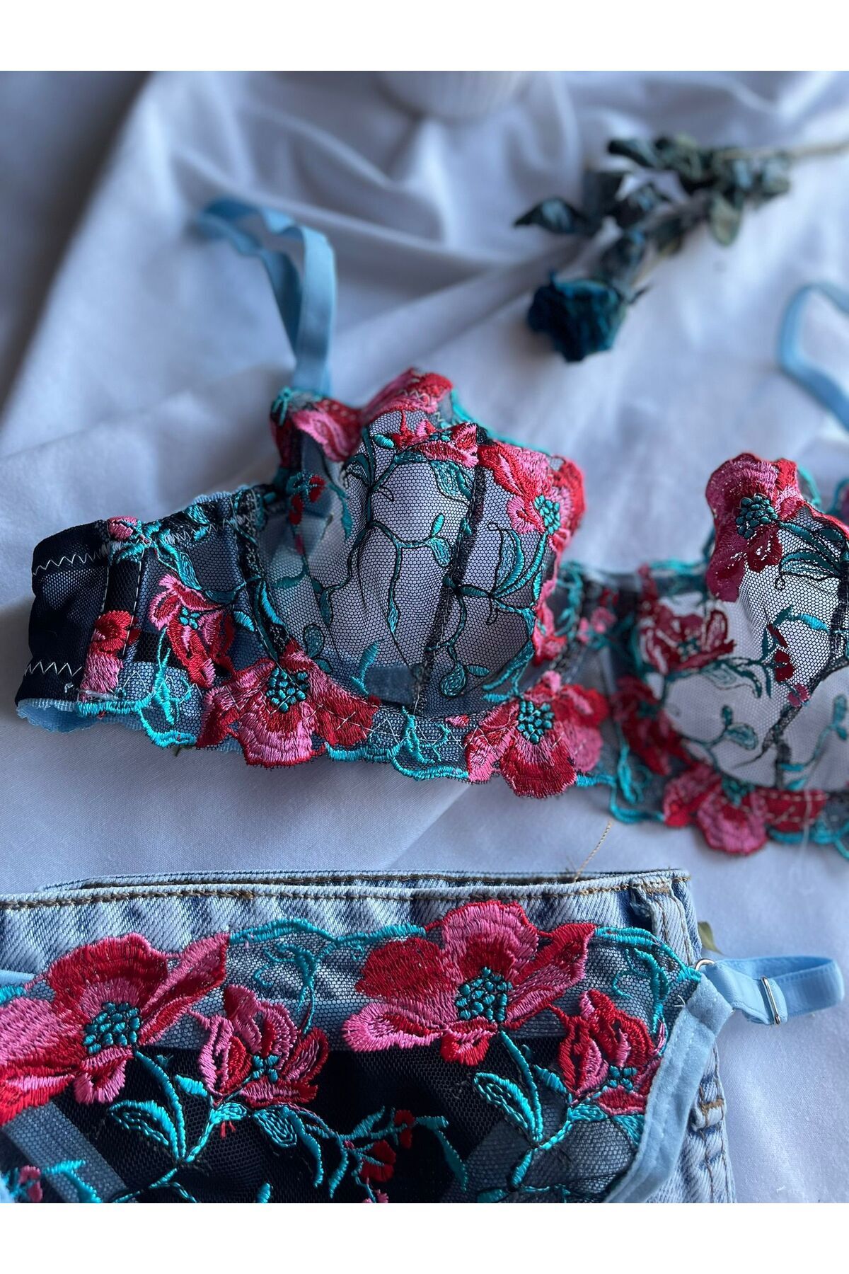 MODA LOTUS MAVİ ÇİÇEKLİ TAKIM