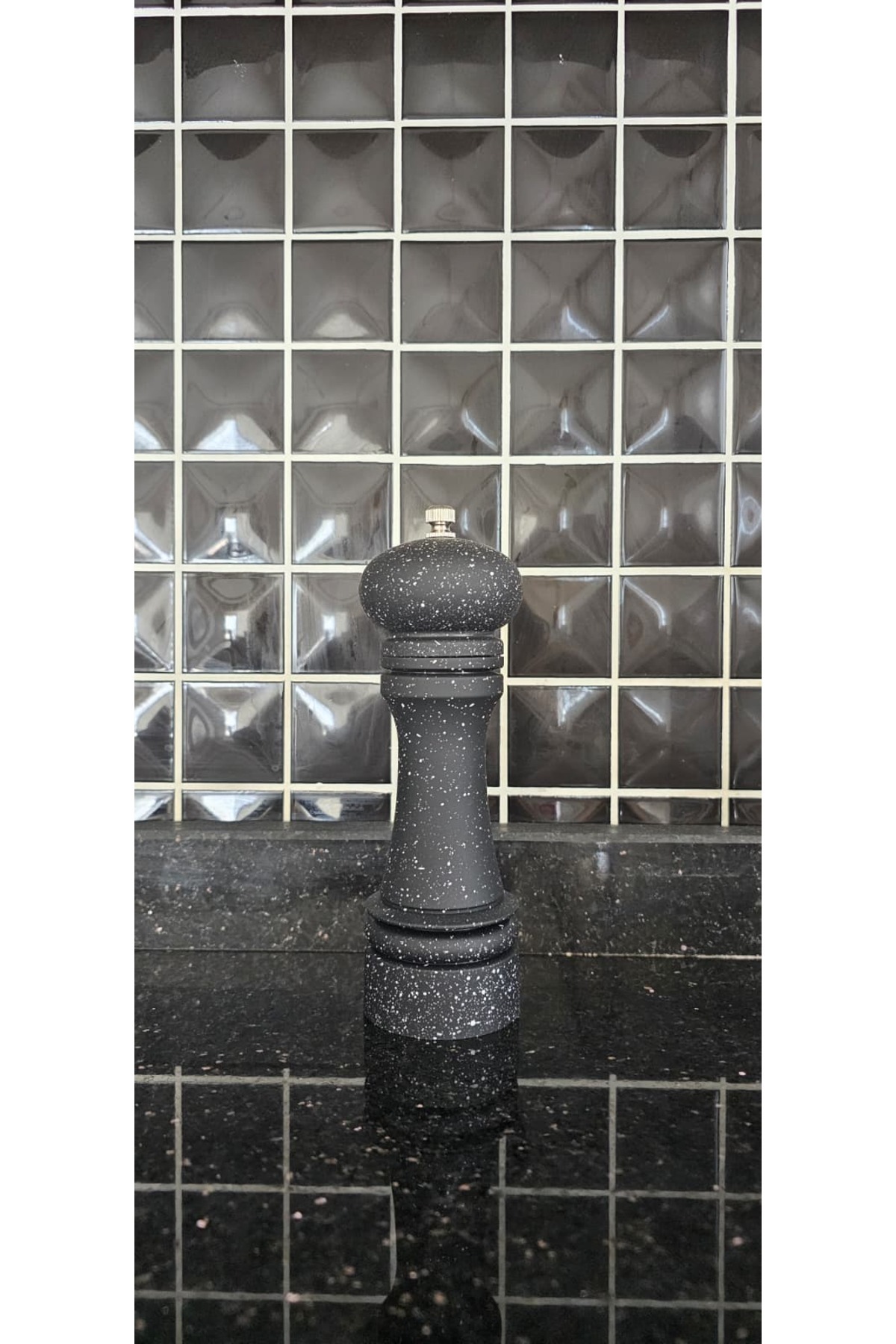 Unishop Büyük Mermer Görünümlü Karabiber Tuz Baharat Öğütücü Manuel El Değirmeni Tuzluk Karabiberlik