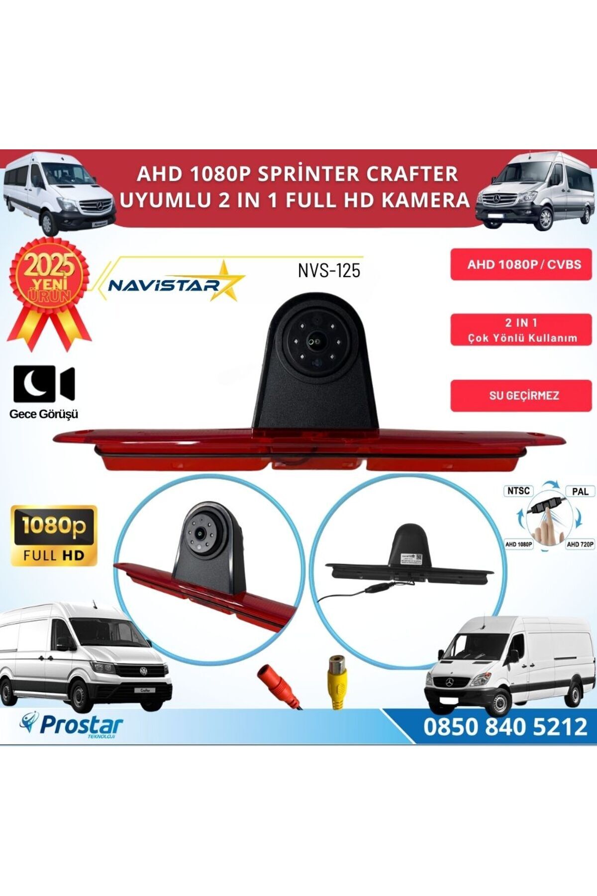 Navistar Mercedes Sprinter ve VW Crafter için Profesyonel AHD 1080P Geri görüş Kamerası