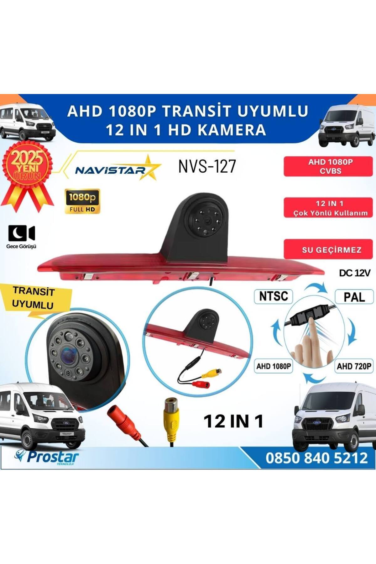 Navistar Ford Transit için Profesyonel AHD 1080P 12 in 1 Butonlu Geri görüş Kamerası