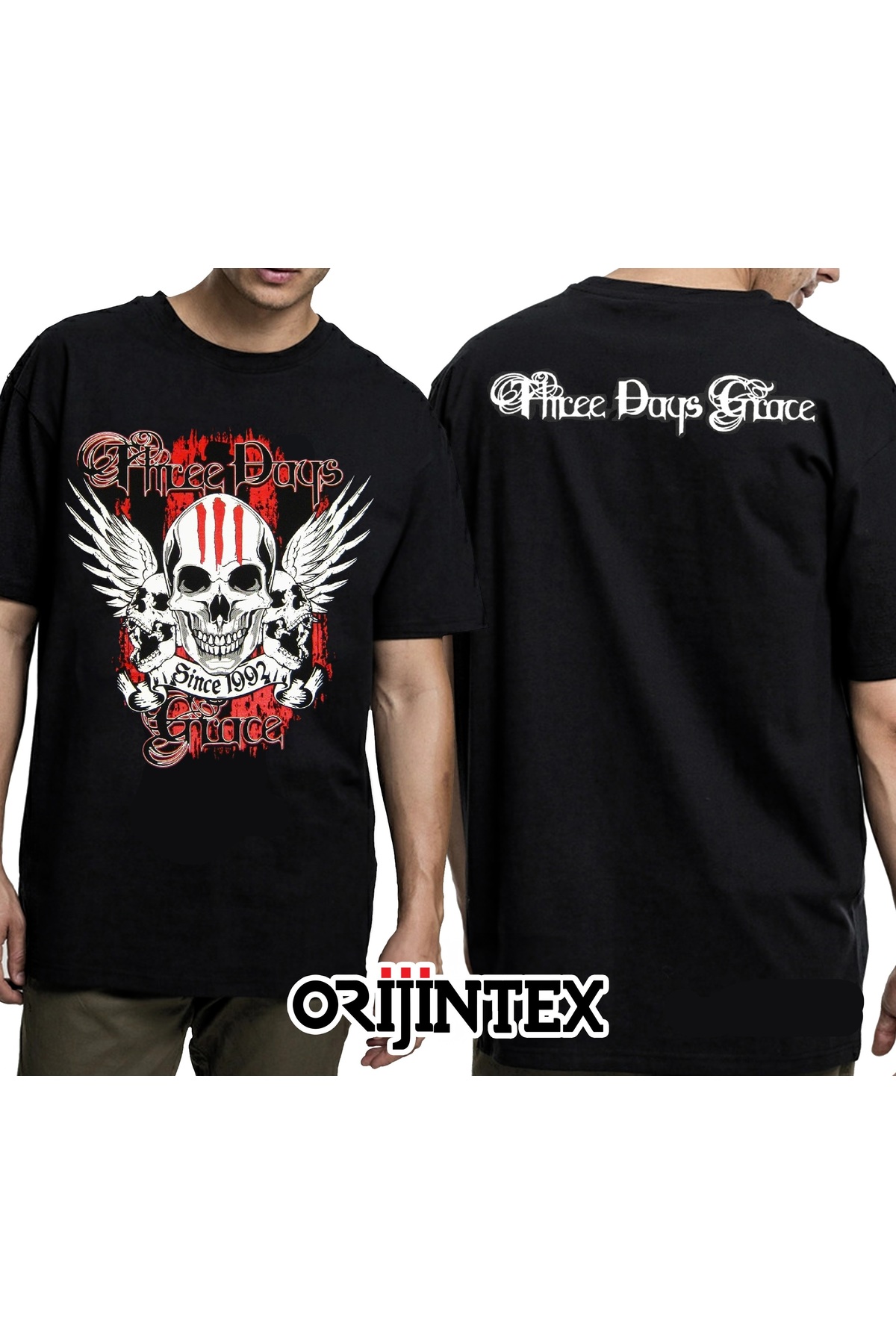 orijintex Three Days Grace Since 1992 Ön Arka Baskılı Unisex Siyah