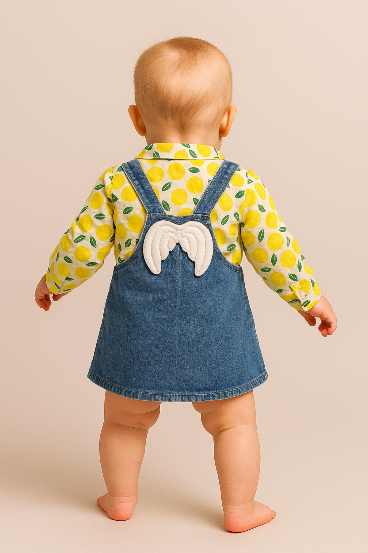 CROCODAYS Kız Çocuk Kot (JEANS) Desenli Gömlekli Kanatlı Jile Takımı (6/9/12/18) Ay fotoğrafı 2 (önizleme)