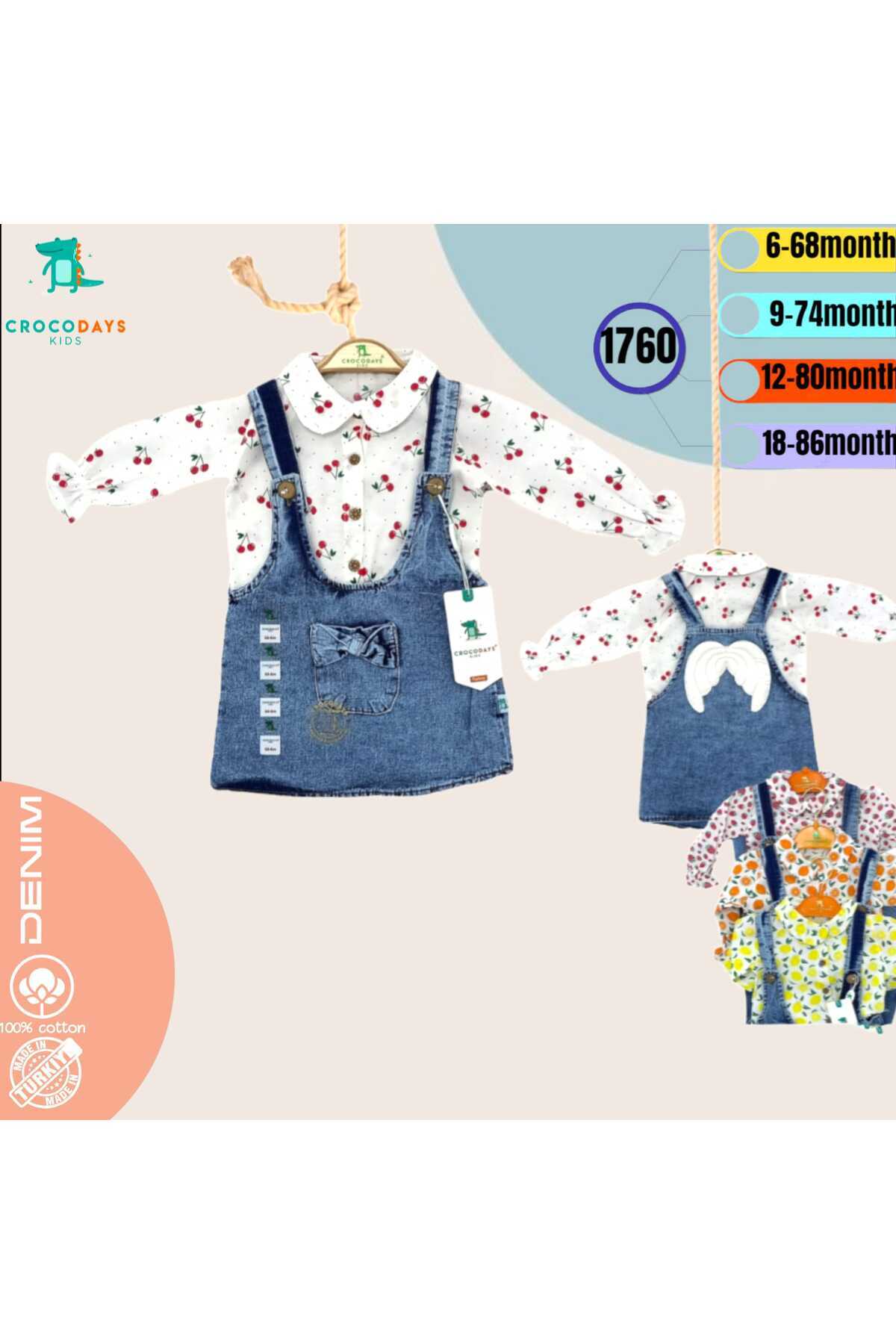 CROCODAYS Kız Çocuk Kot (JEANS) Desenli Gömlekli Kanatlı Jile Takımı (6/9/12/18) Ay fotoğrafı 3 (önizleme)