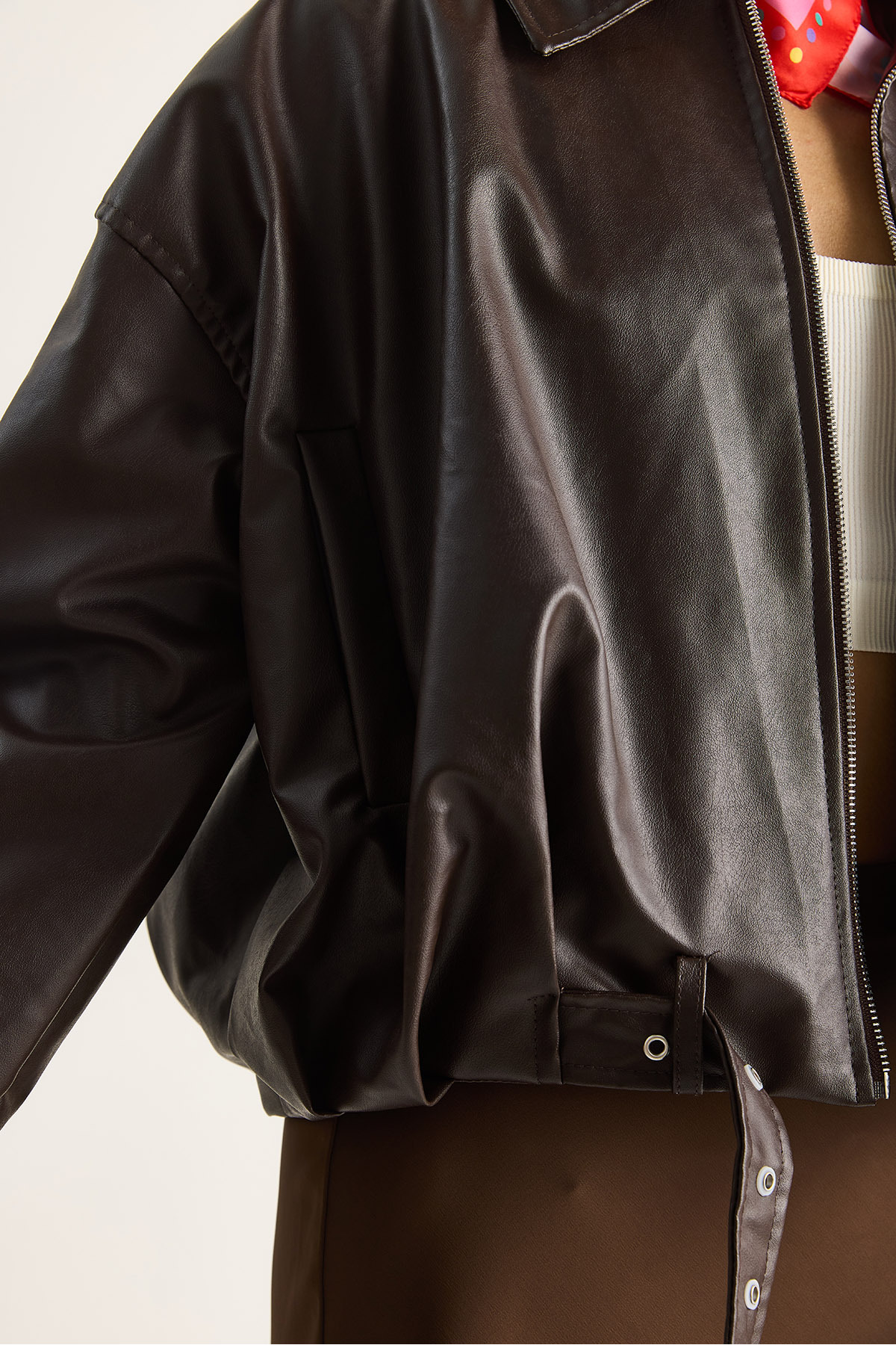 Bianco Lucci  Kadın Oversize Tokalı Deri Ceket 3137 60284058 - Görsel 7