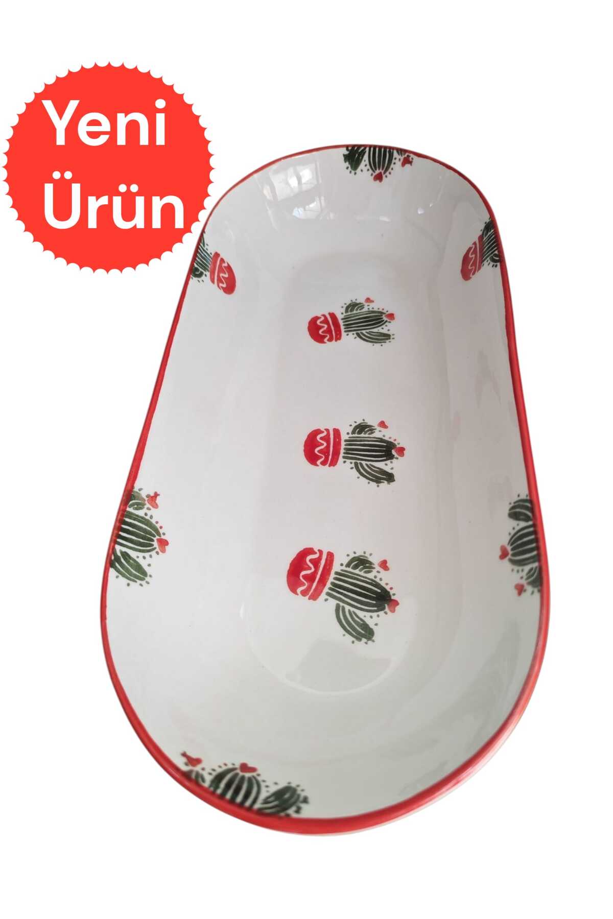 BOAT OVAL SNACK-BREAKFAST PLATE RED CACTUS 30 CM