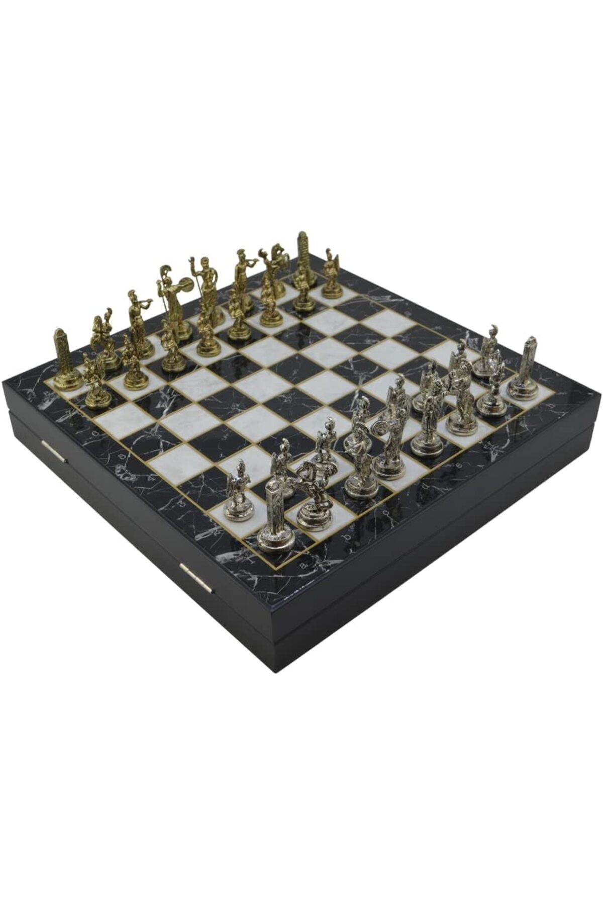 STOREMAX Orta Boy Metal Yunan Satranç Takımı Parlak ve Mermer Desenli Sandıklı MDF Tahtası (36x36x6 cm.) 890