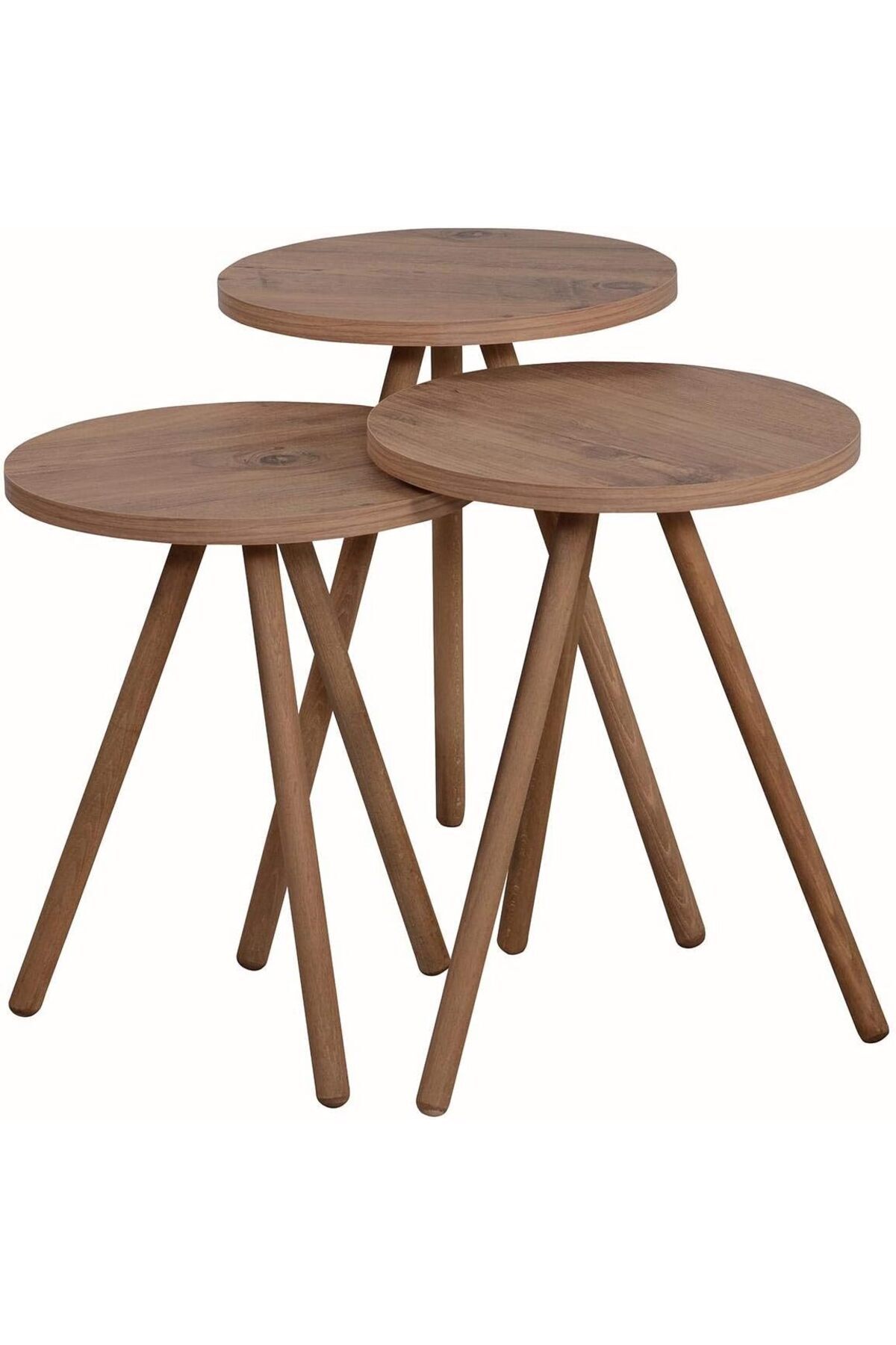 STOREMAX Renkli Üçlü Zigon Sehpa Ahşap Ayaklı Yuvarlak Pastel Tasarım Cappuccino 1171935
