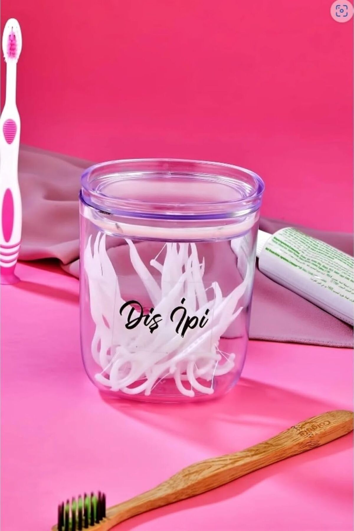 Mena Rise trendyzone CONCEPT Dekoratif Akrilik Diş Ipi Saklama Kutusu 400 Ml Pamukluk ŞEFFAF trendykey 1096638