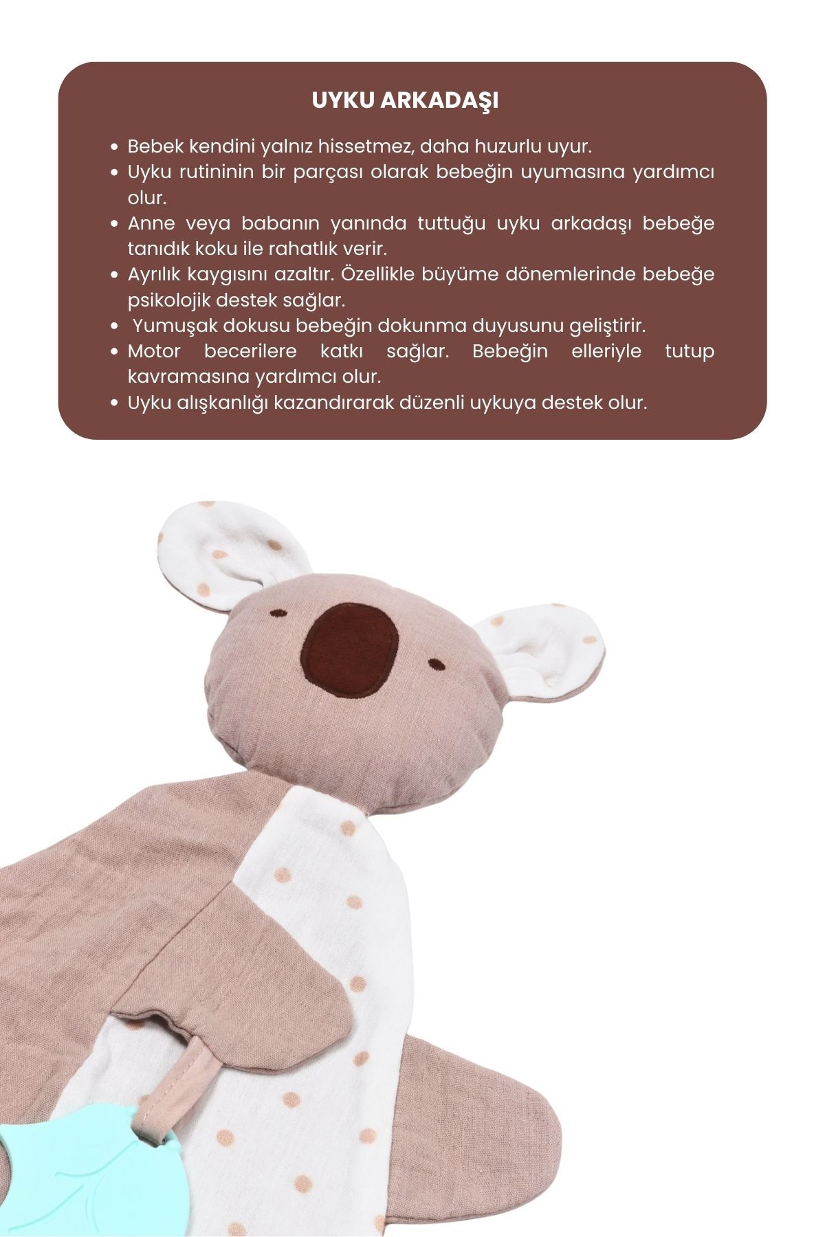 Bebekevi Diş Kaşıyıcılı %100 Pamuk Müslin Uyku Arkadaşı fotoğrafı 6 (önizleme)