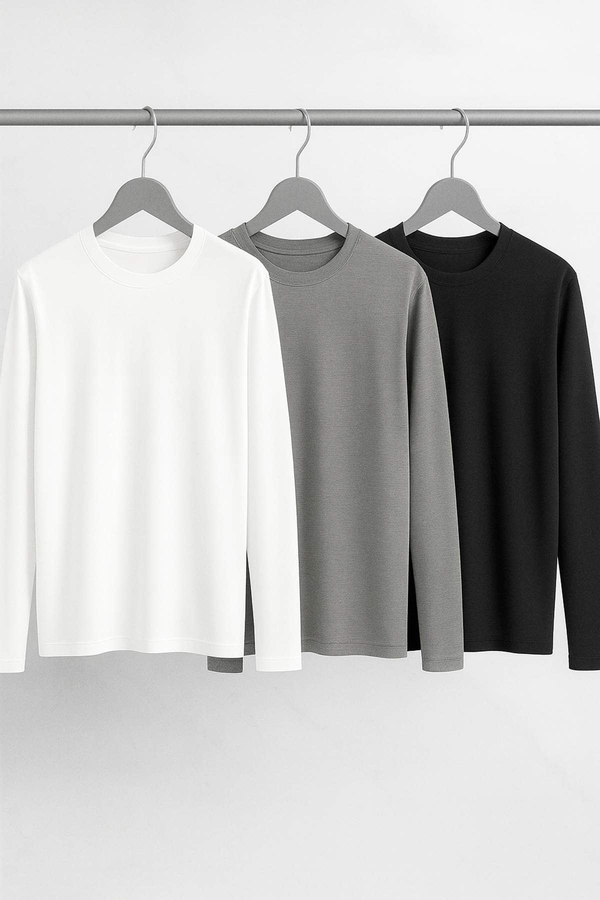 Trendyolmilla Man Siyah-Gri-Ekru 3'lü Paket Slim/Dar Kesim %100 Pamuk Erkek T-Shirt TEDAW25TS00010