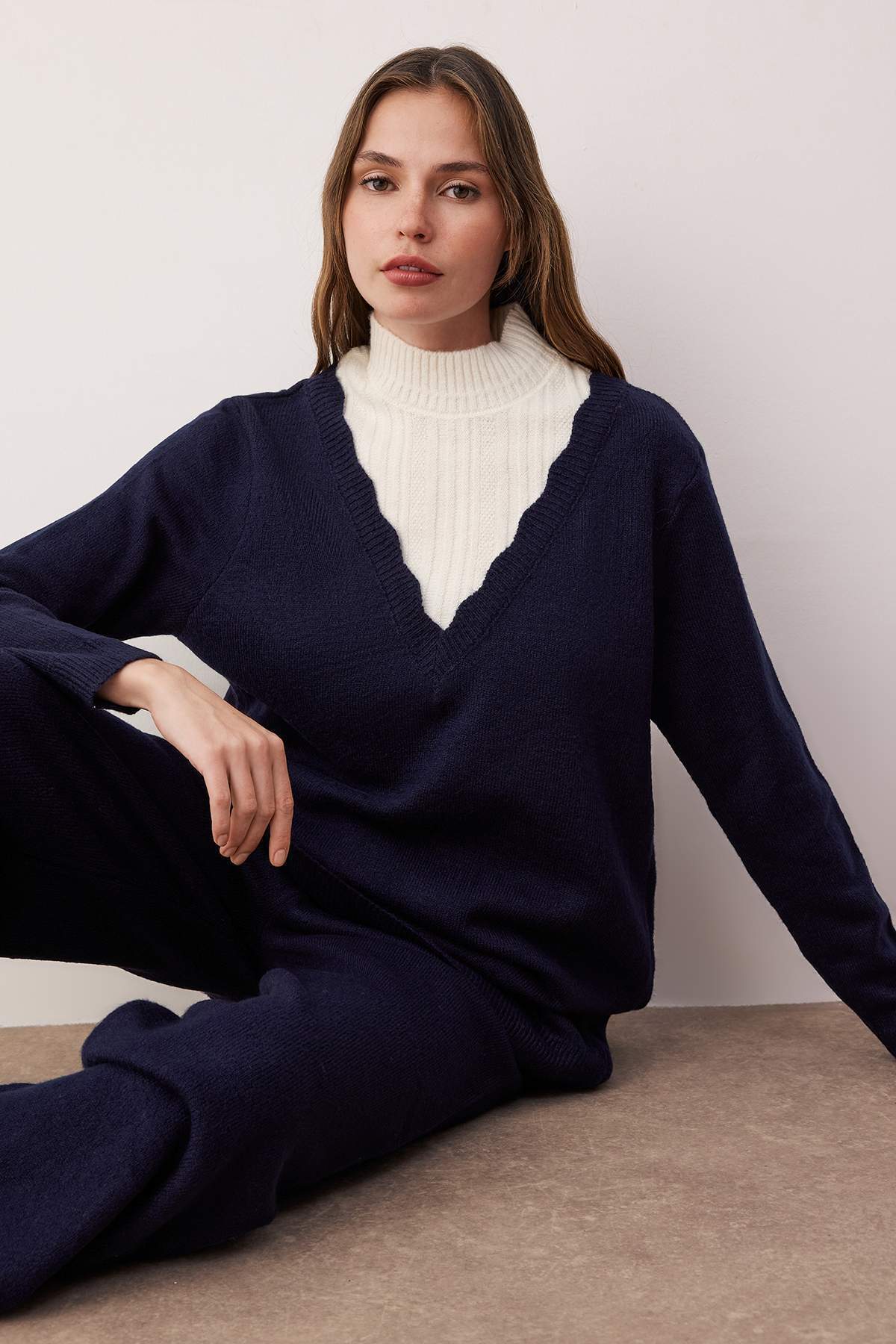 Trendyolmilla Modest Lacivert 2 Renkli Triko Alt - Üst Takım TCTAW26US00024