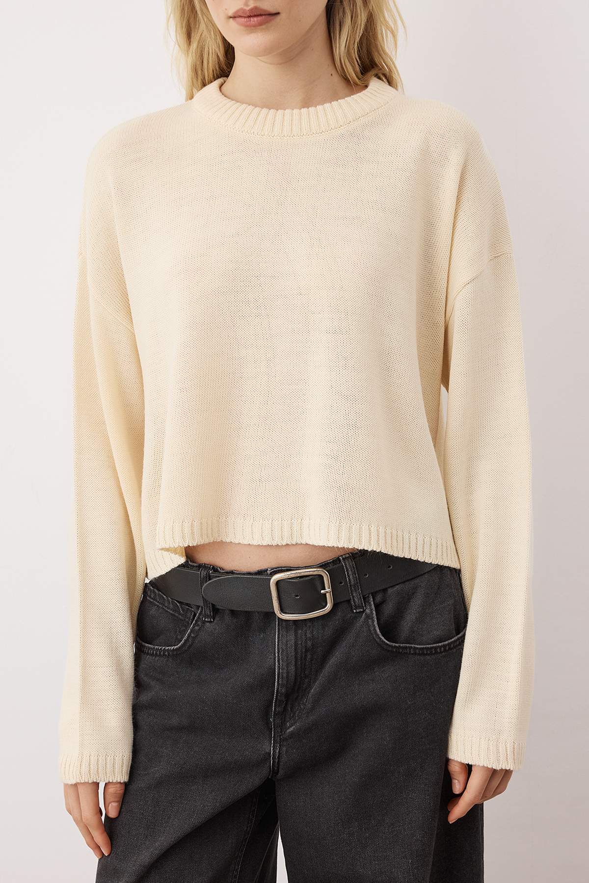 Trendyolmilla  Ekru-Siyah 2'li Basic Paketli Triko Kazak TWOAW26KZ00256 - Görsel 3