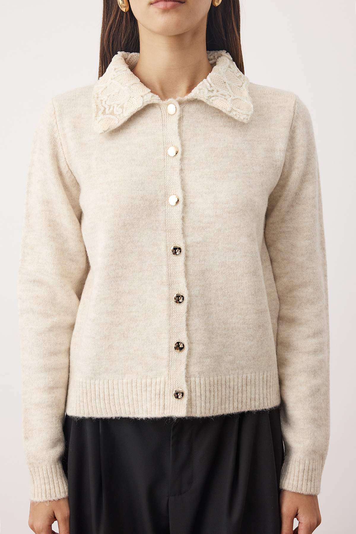 Trendyolmilla  Taş Dantel Yaka Detaylı Triko Hırka TWOAW26HI00176 - Görsel 3