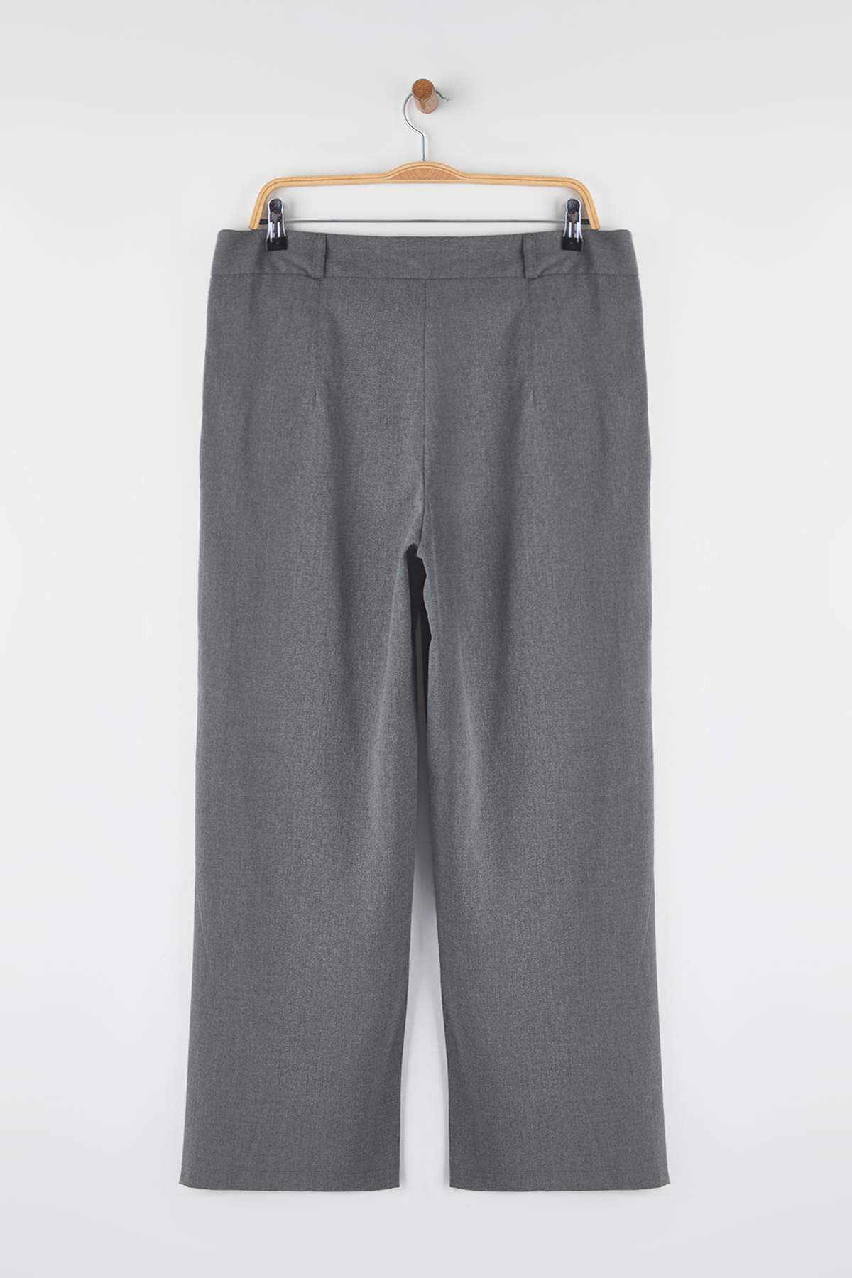 Trendyolmilla  Gri Lastik Belli Wide Leg Büyük Beden Dokuma Pantolon TBBAW26AR00019 - Görsel 8