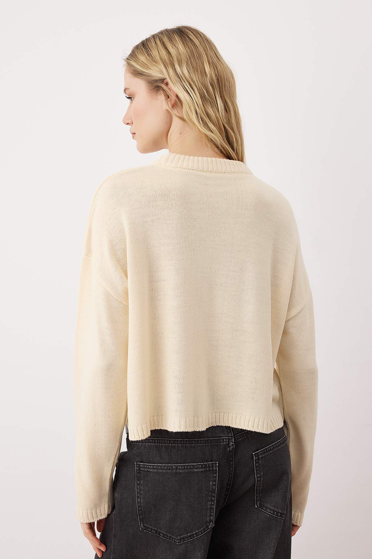 Trendyolmilla  Ekru-Siyah 2'li Basic Paketli Triko Kazak TWOAW26KZ00256 - Görsel 4