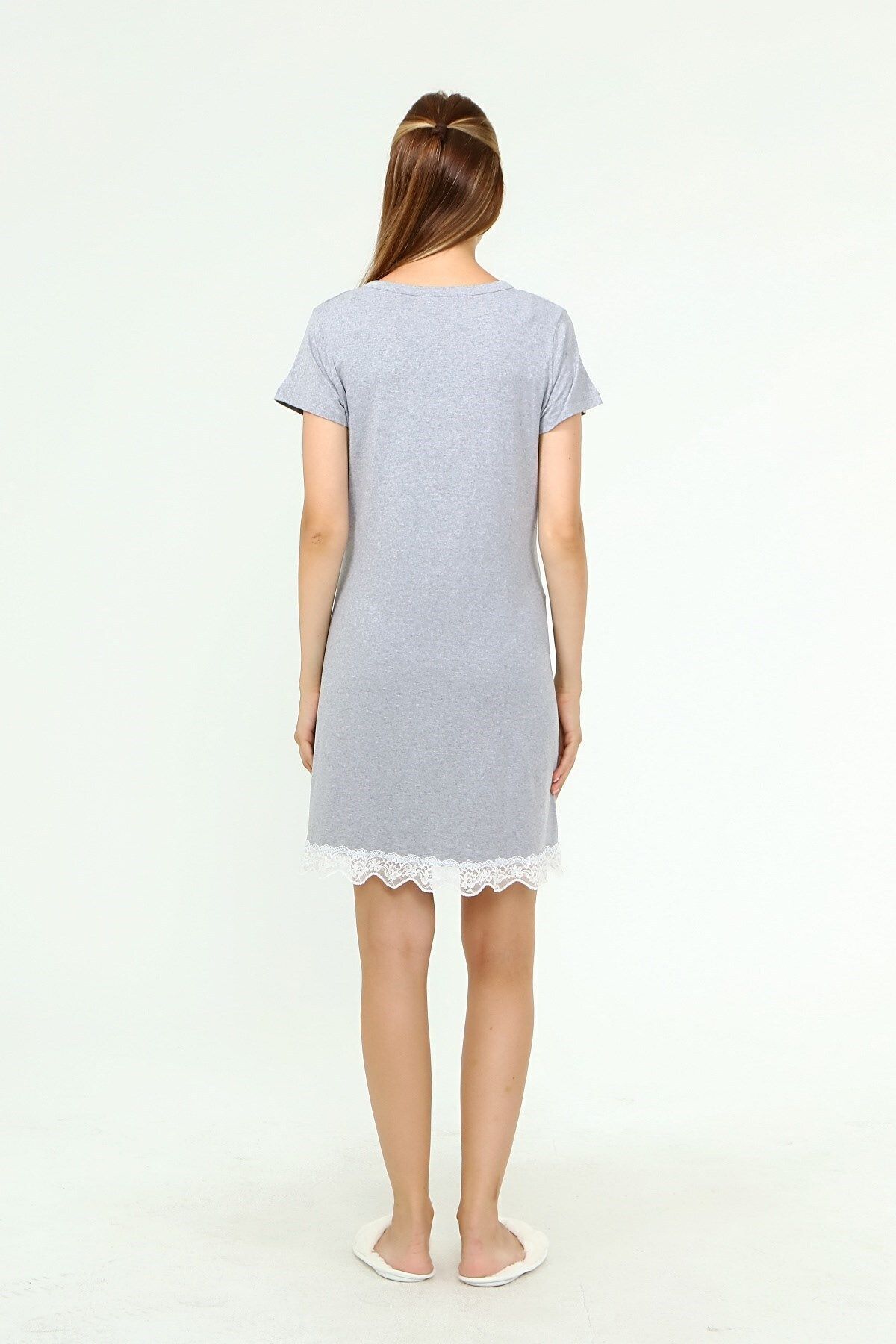 Luvmabelly Myra9721 - Düğmeli Dantelli Cepli Hamile Geceliği - Gri fotoğrafı 4 (önizleme)