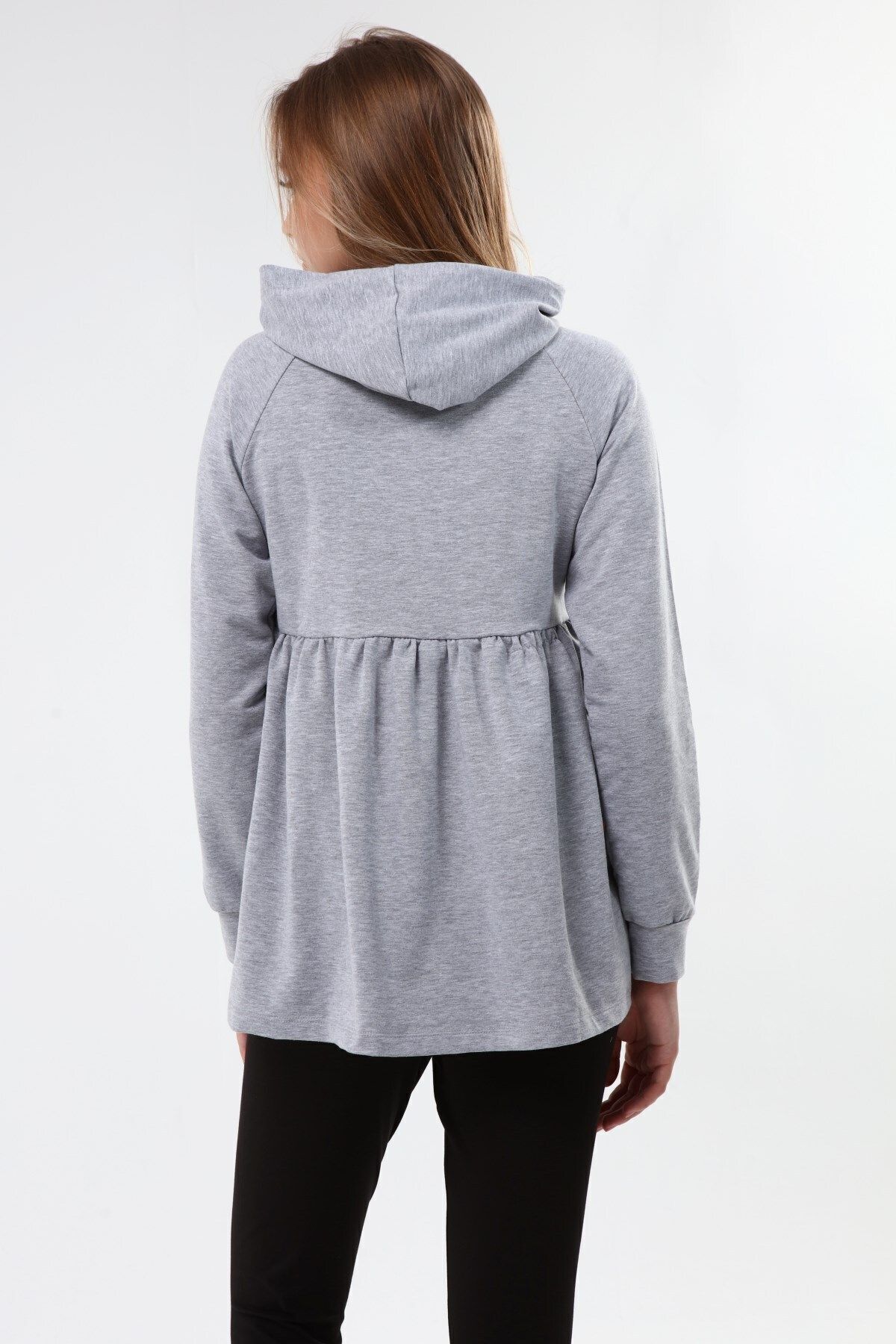 Luvmabelly Myra4530 Büzgülü Fermuarlı Emzirme Sweatshirt -gri görsel 5
