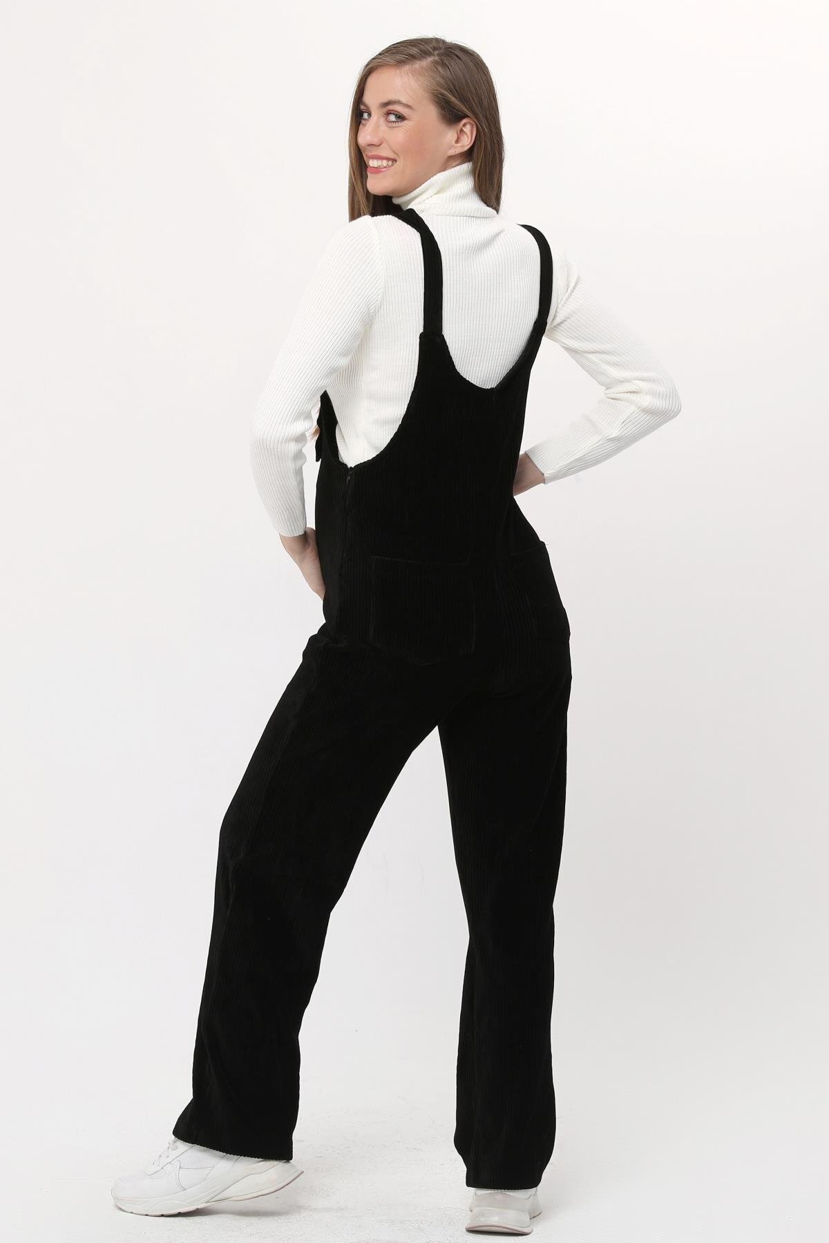 Luvmabelly MYRA6111 - Siyah Kadife Hamile Salopet fotoğrafı 5 (önizleme)