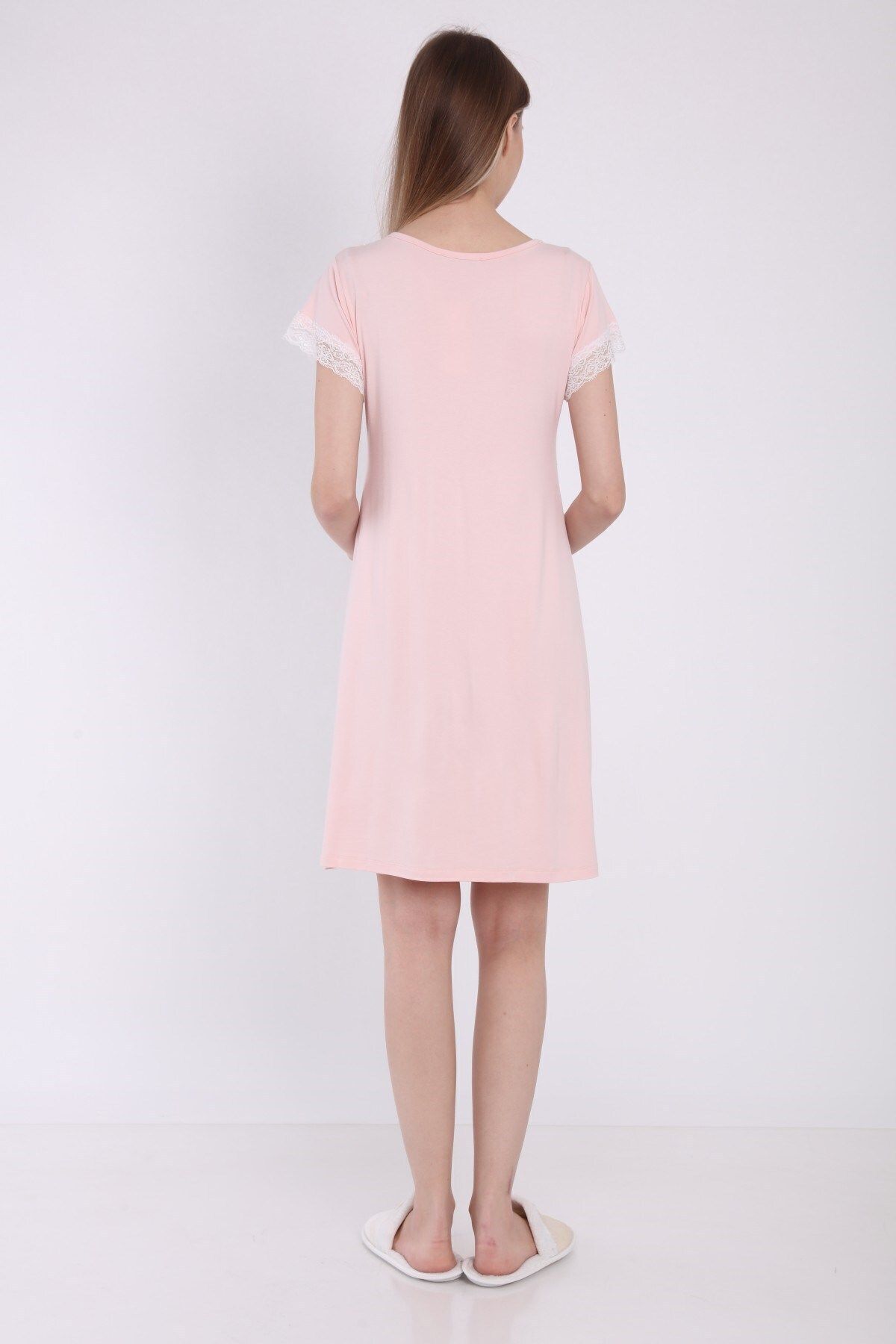 Luvmabelly Myra9680 Önden Bölmeli Dantelli Hamile Geceliği -pembe fotoğrafı 4 (önizleme)