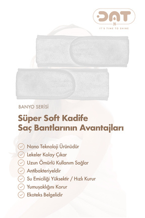 DAT35 2’li Beyaz %100 Pamuk Saç ve Makyaj Bandı – Bandana, Spor, Yoga, Spa ve...
