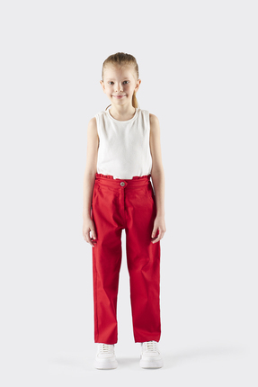 Panço Kız Çocuk Kemeri Fırfır Detaylı Kırmızı Pantolon