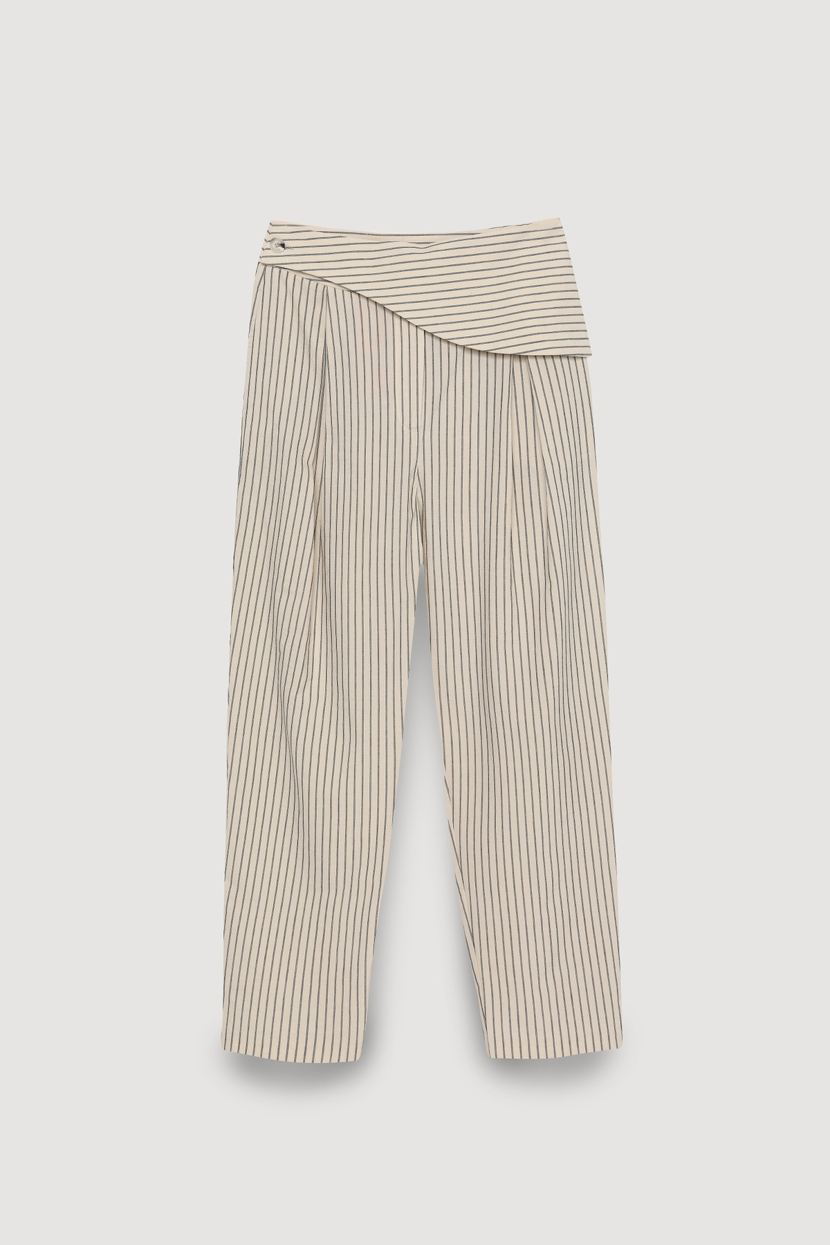 Quzu  Asimetrik Bel Detaylı Çizgili Pantolon Bej - Görsel 2