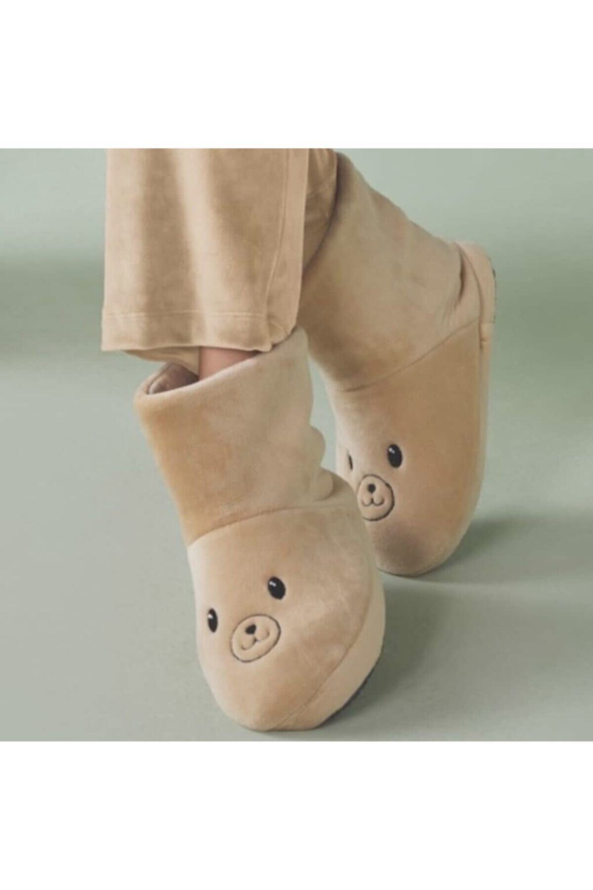 Doreanse Kadın Bej Ev Botu Panduf Peluş Ev Ayakkabısı