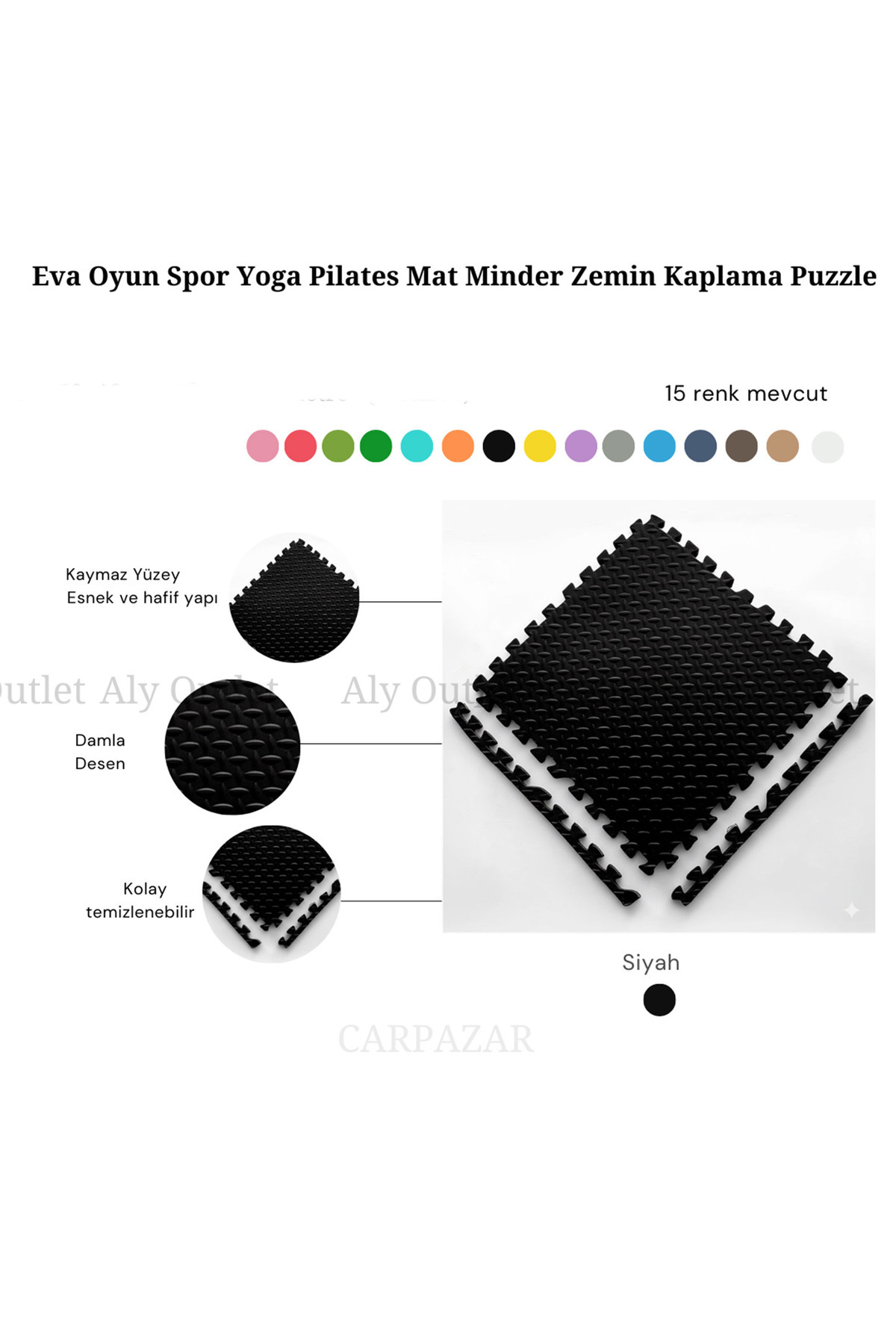 CARPAZAR Eva Damla Desen Mat Köpük Halı Matı Puzzle Geçmeli Oyun Spor Pilates Mat 50x50 13mm