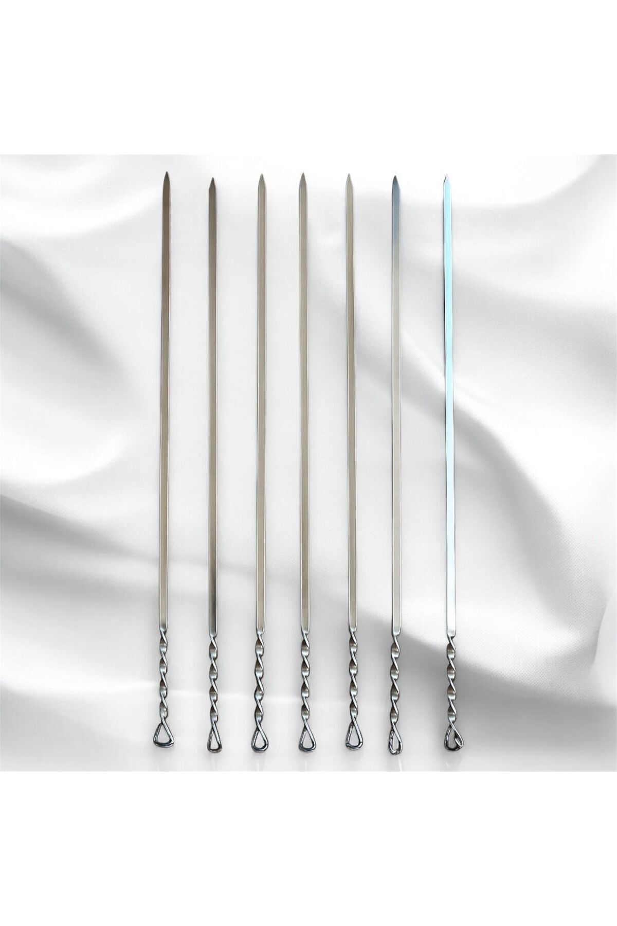 YILMAZNARGİLE 7 Adet Yassı Mangal Şişi,,Patlıcan Domates Sebze Tavuk Kanat Şişi, 50 Cm Yassı Şiş,Galvaniz Şiş